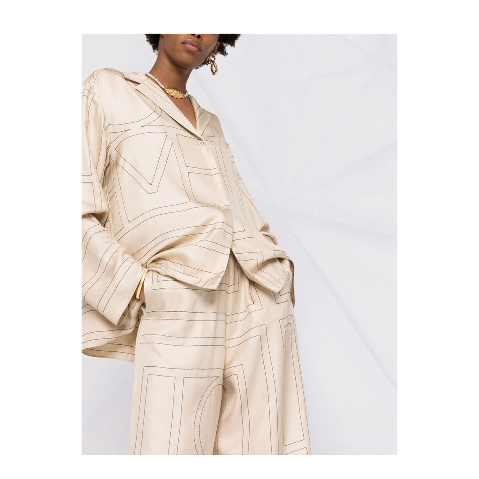 White Pants with All-Over Monogram in Silk - Image 5