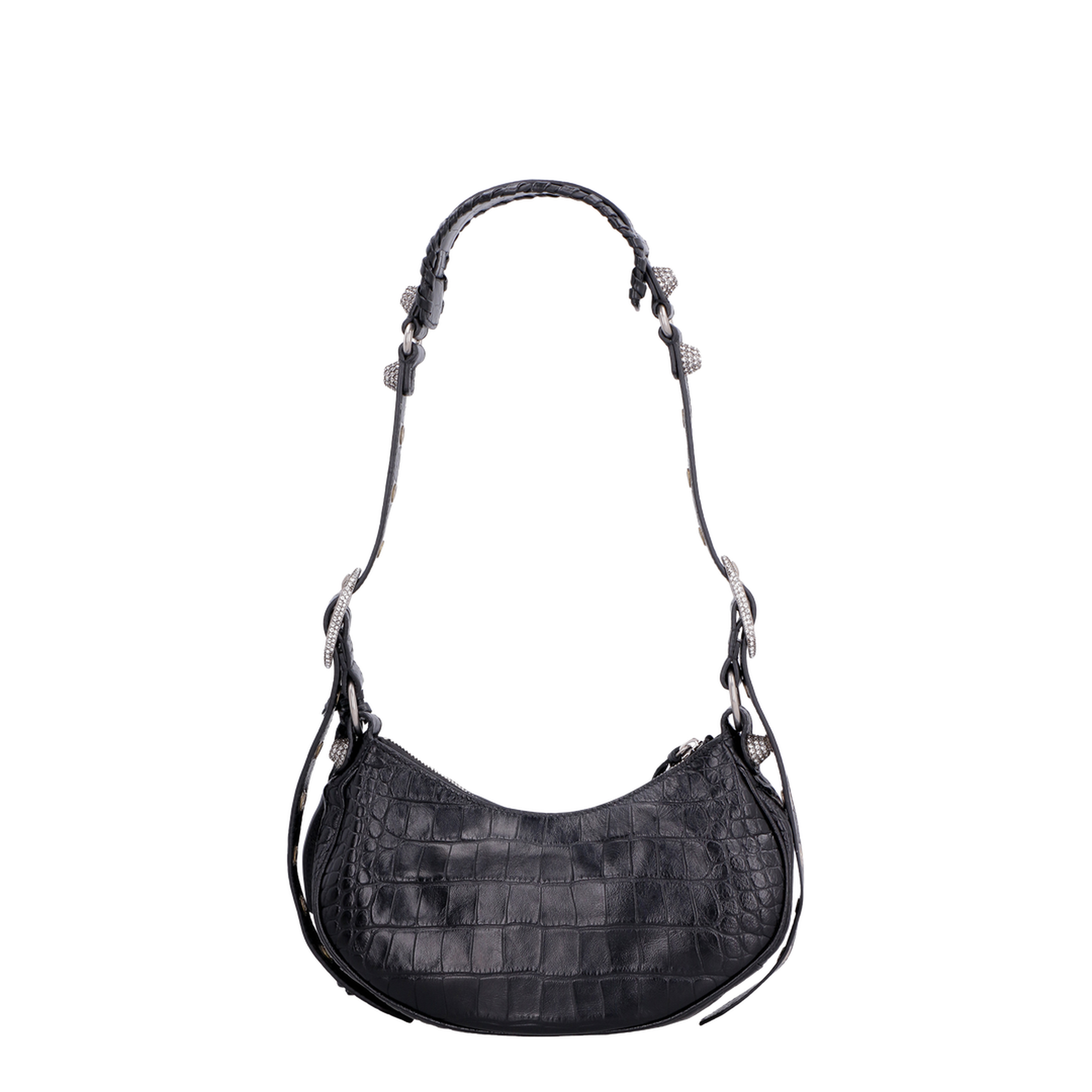 Le Cagole Xs Shoulder Bag in Black Crocodile Embossed With Rhinestones - Image 3
