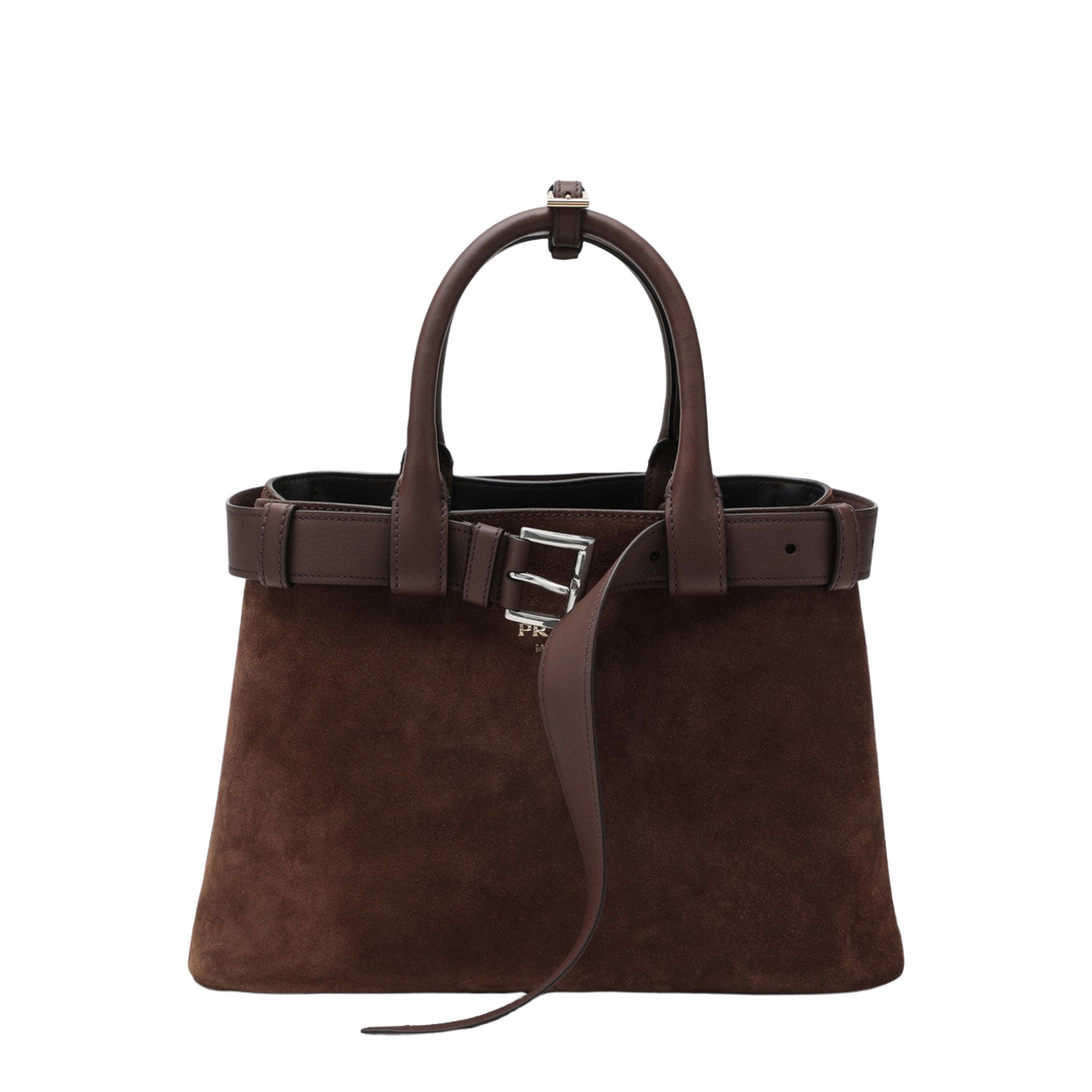 Buckle Medium Suede Shoulder Bag - Cocoa Brown - Image 1