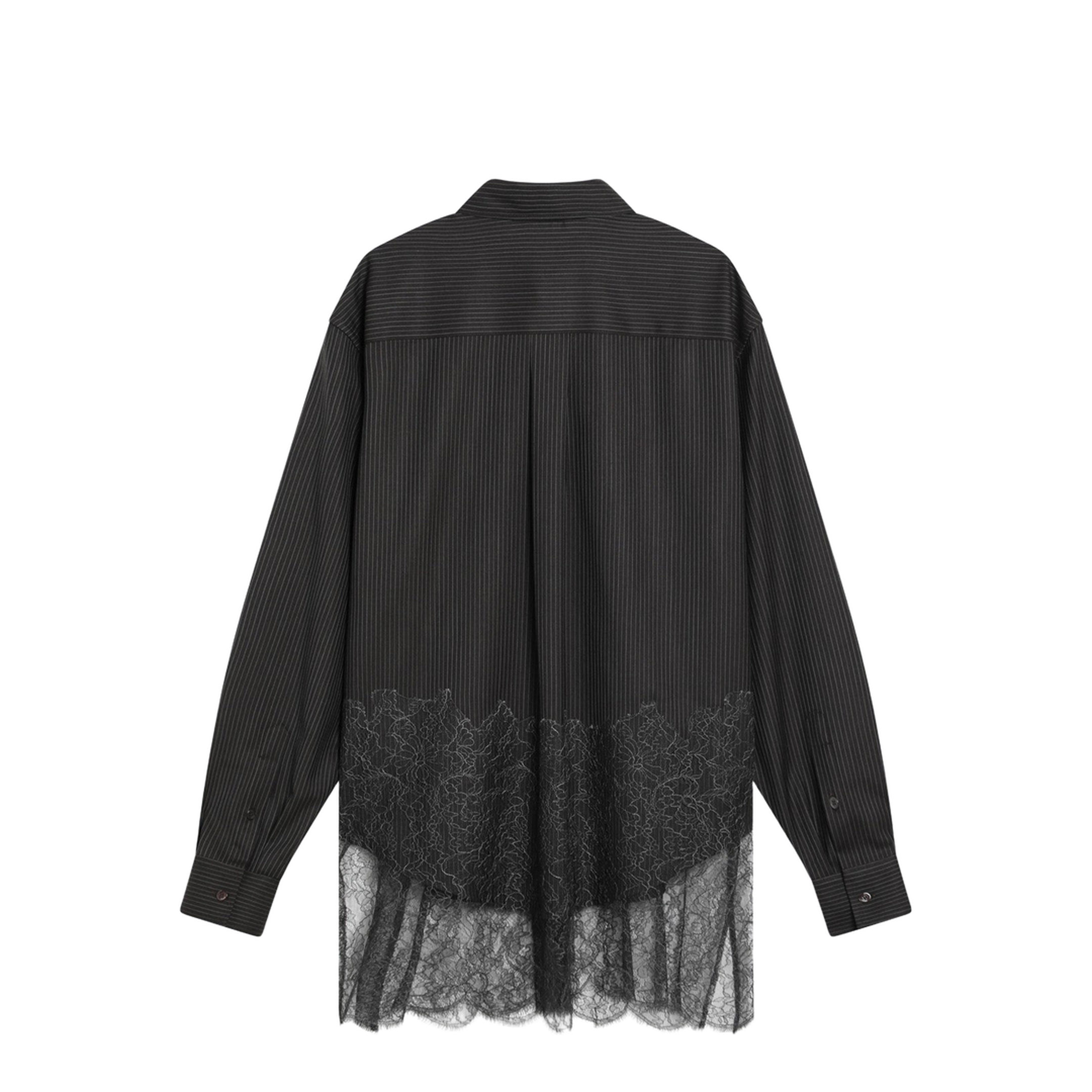 Espresso Pinstriped Wool Shirt with Lace - Image 2