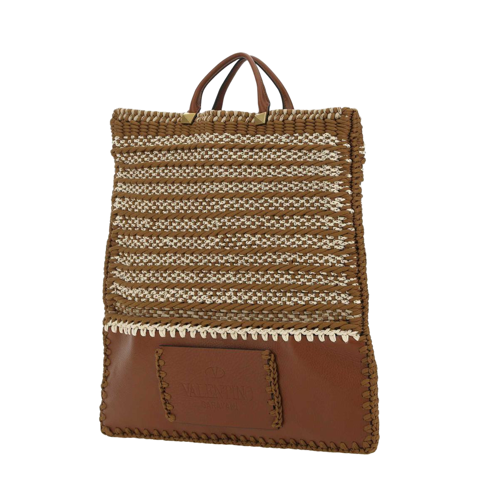 Multicolor Crochet and Leather Shopping Bag - Image 1