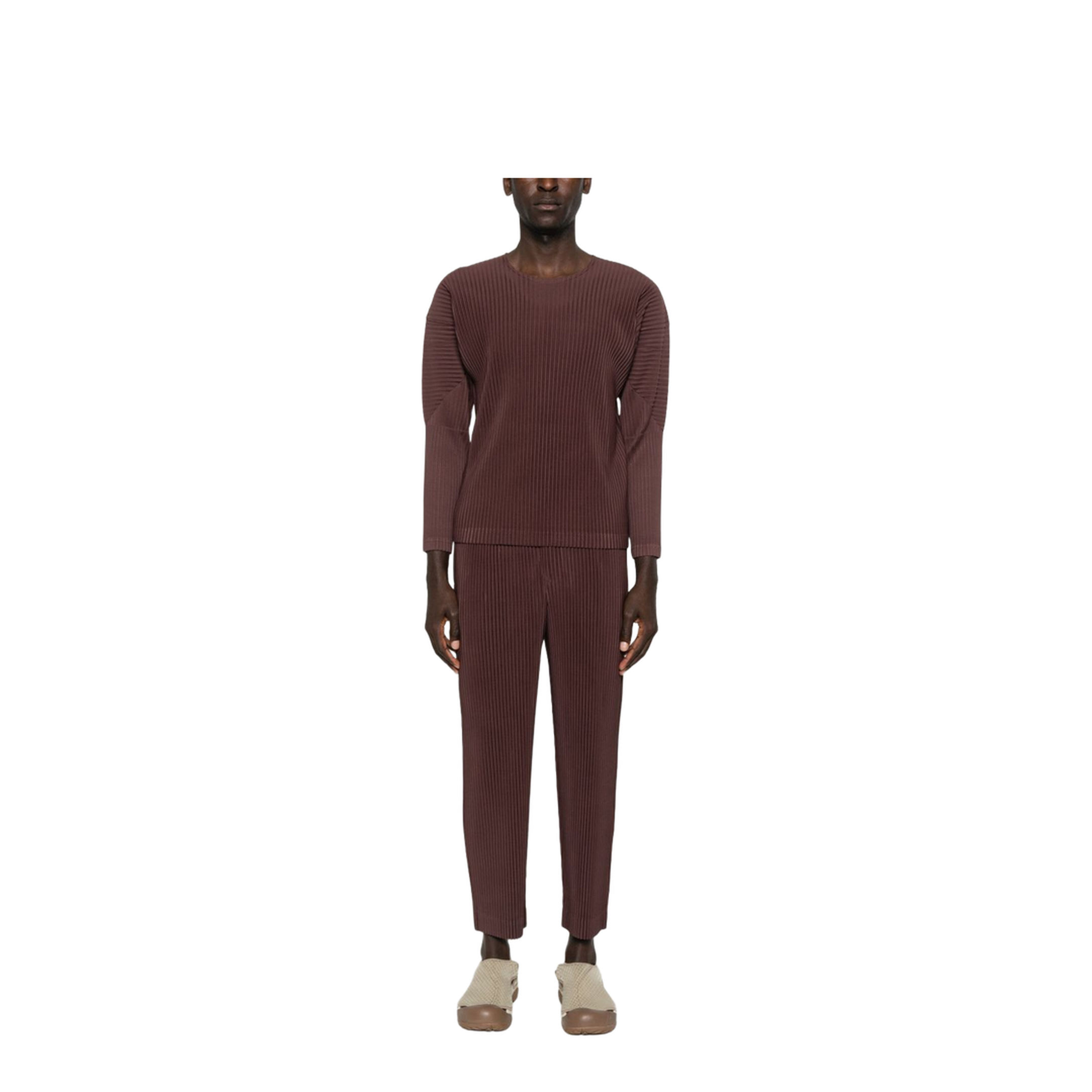 Brown Pleated Design Cropped Pants - Image 3