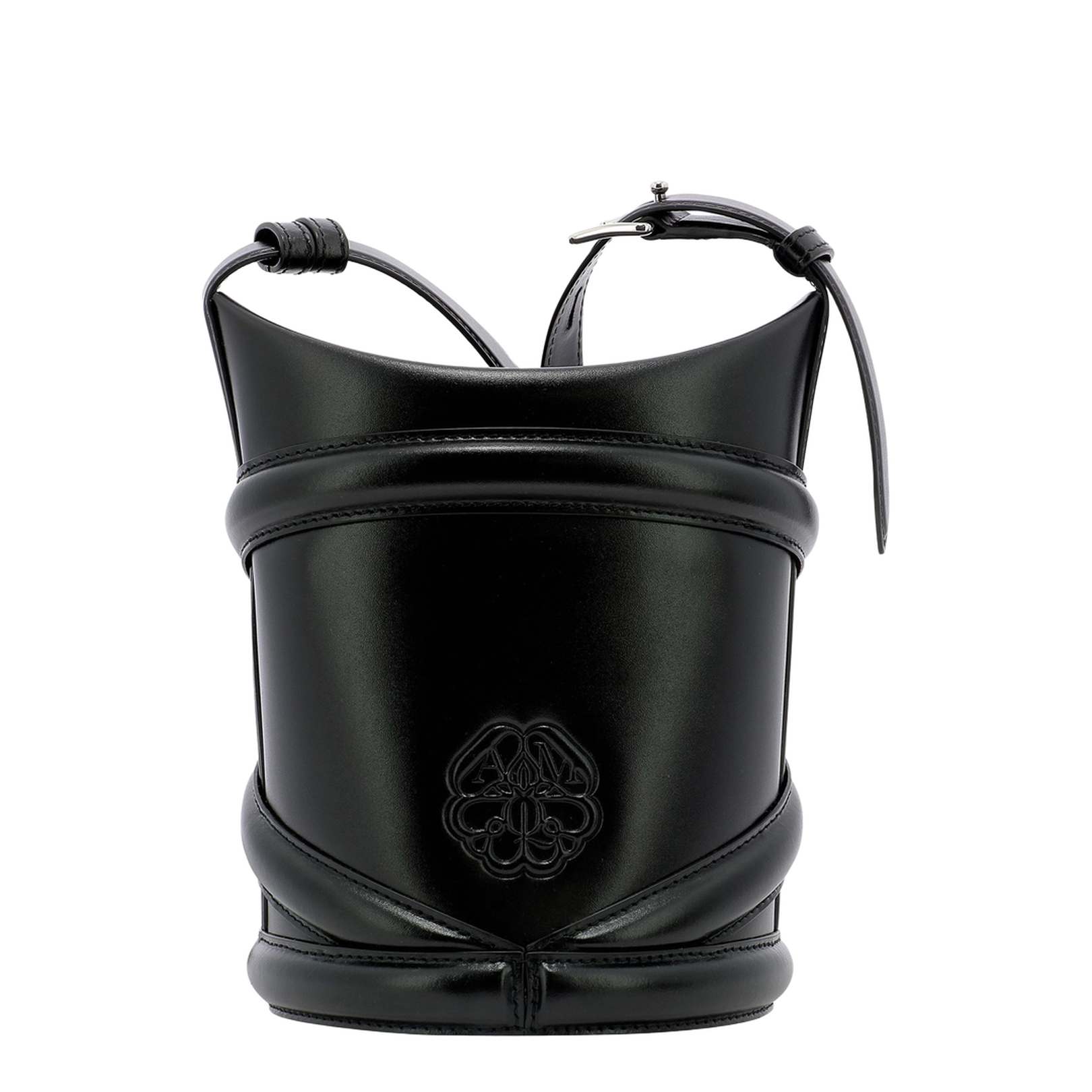 The Curve Calf Leather Bucket Bag - Black - Image 2