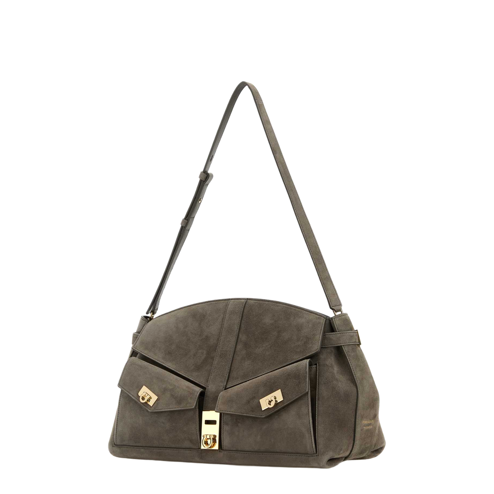 Hug Handbag (L) Suede Top Handle Bag - Concrete - Image 2