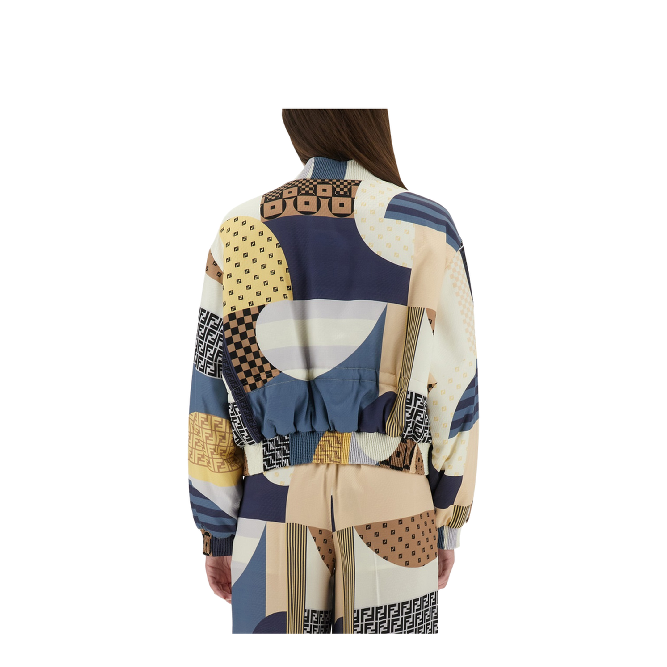 Silk Bomber Jacket with Patchwork Print - Image 3