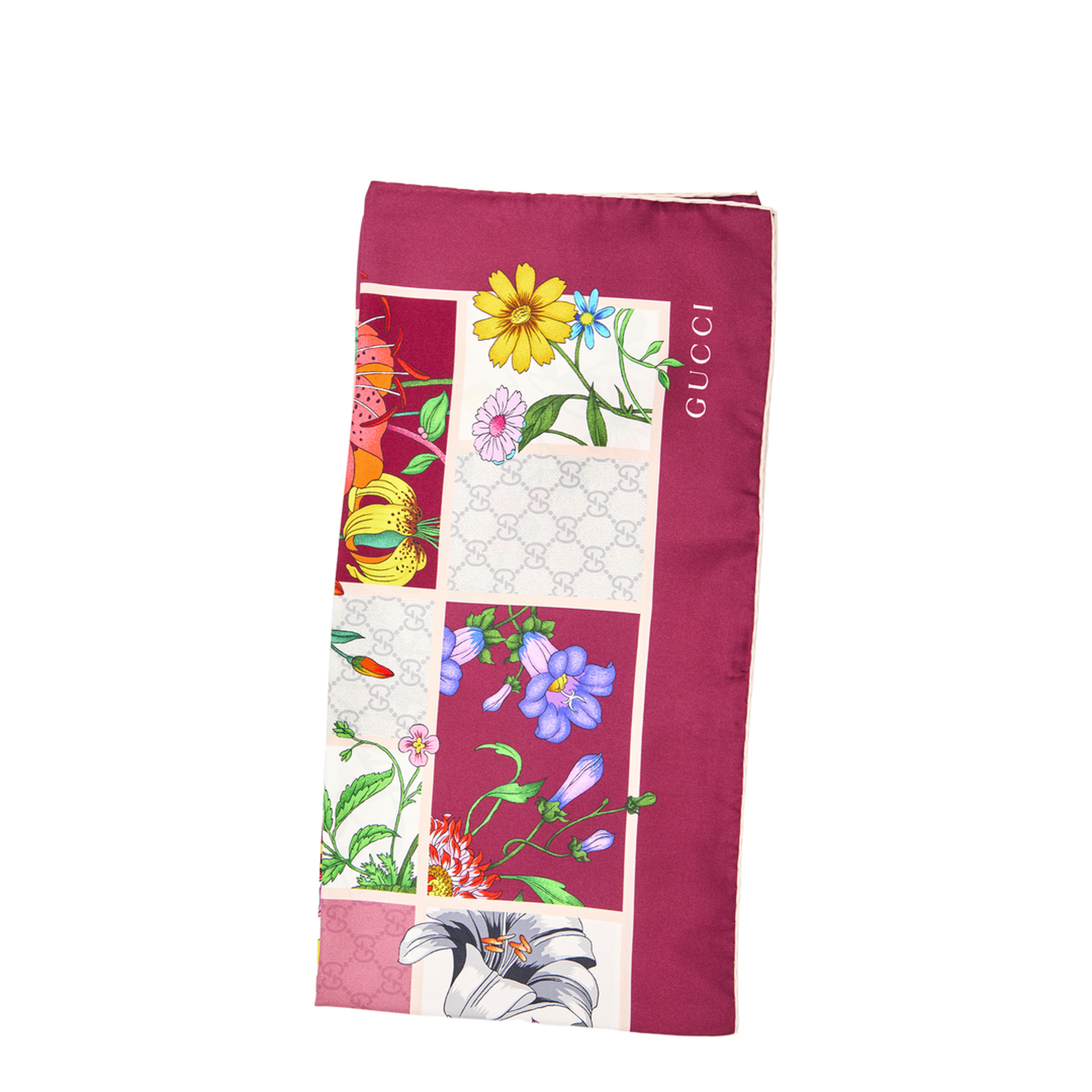 Printed Silk Twill Carré in Bordeaux and Multicolor - Image 1