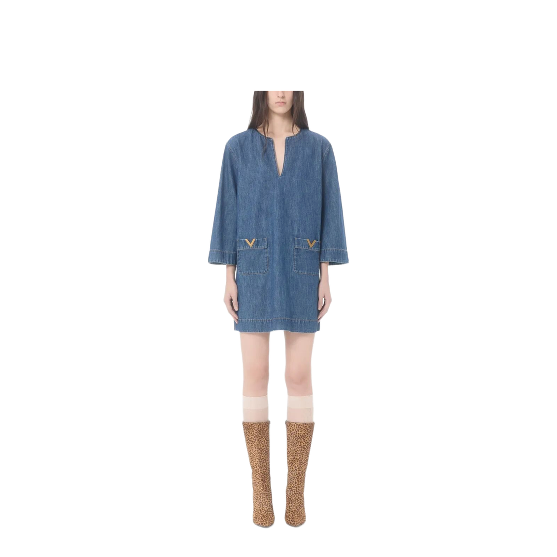 V-Neck Denim Minidress - Image 2