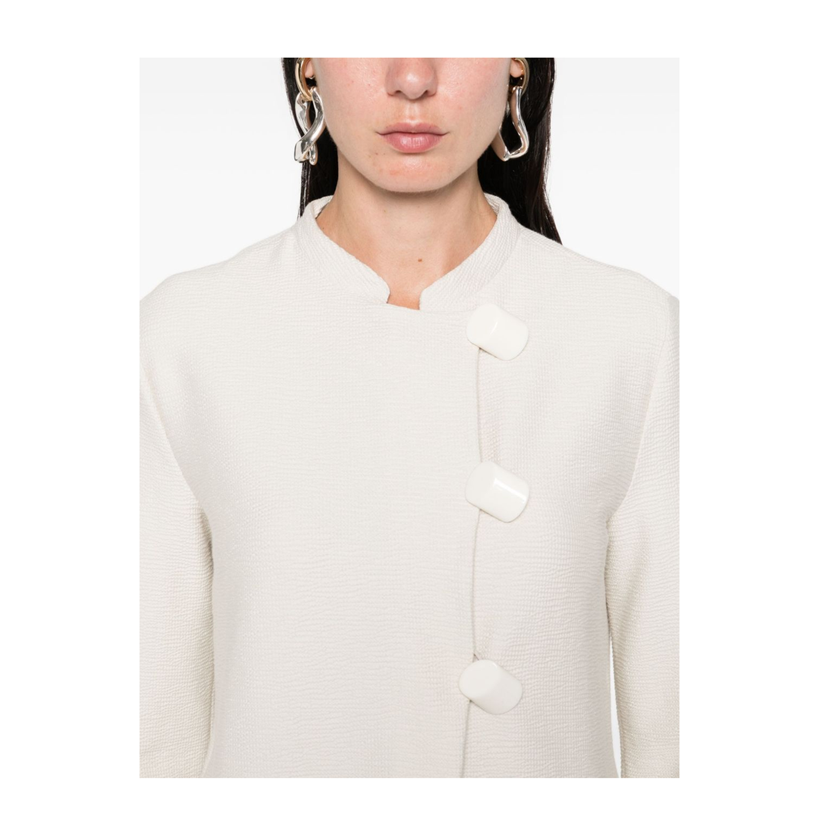 Ivory Button Fastening Round Neck Long Sleeves - Image 3