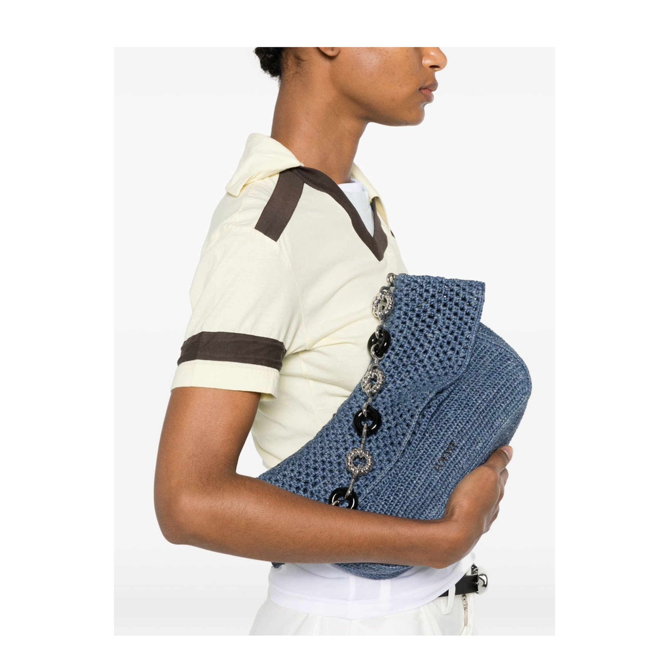 Ola Medium Crochet Shoulder Bag - Denim Blue - Image 2