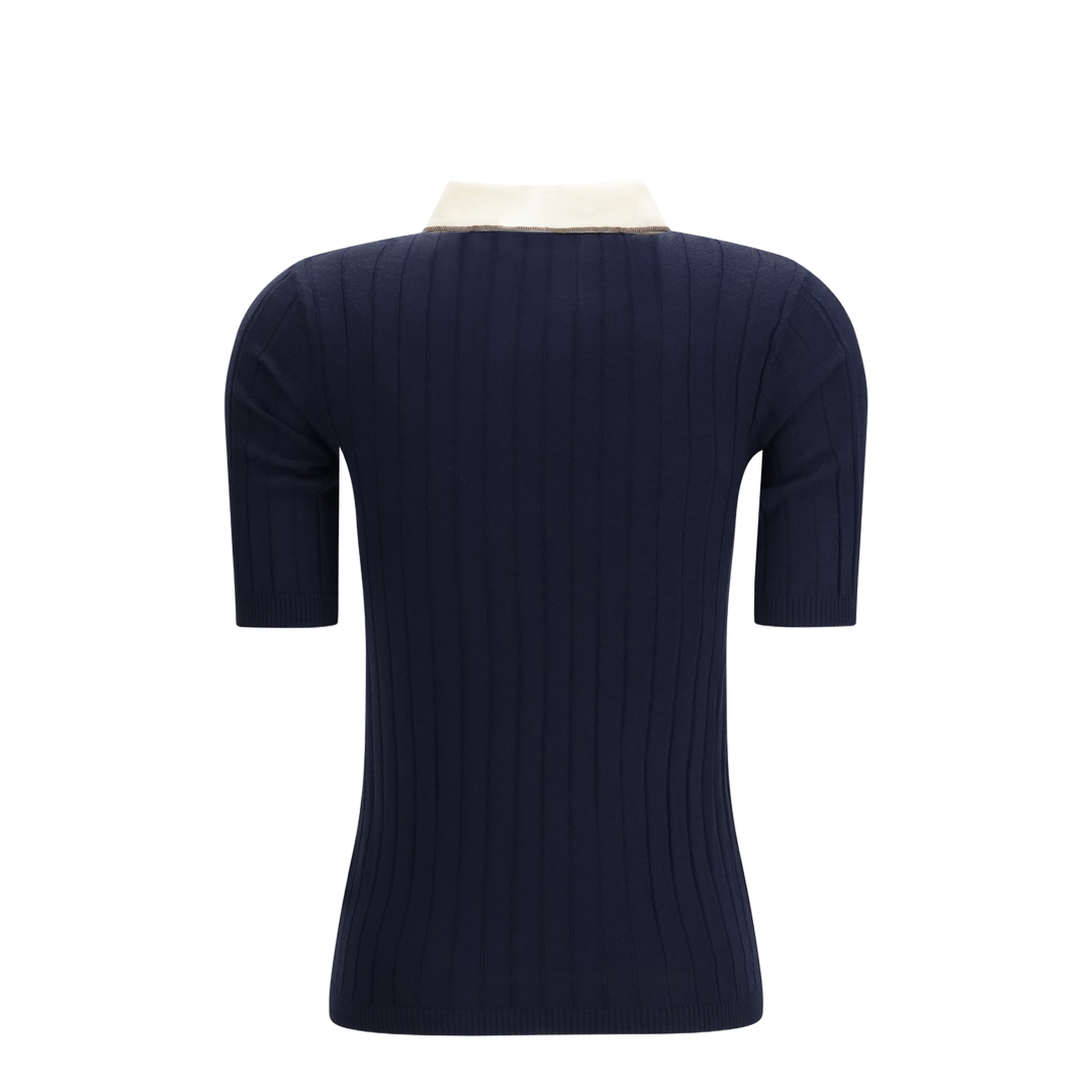 Short Sleeve Polo in Virgin Wool and Cashmere with Accessory Detail - Image 2