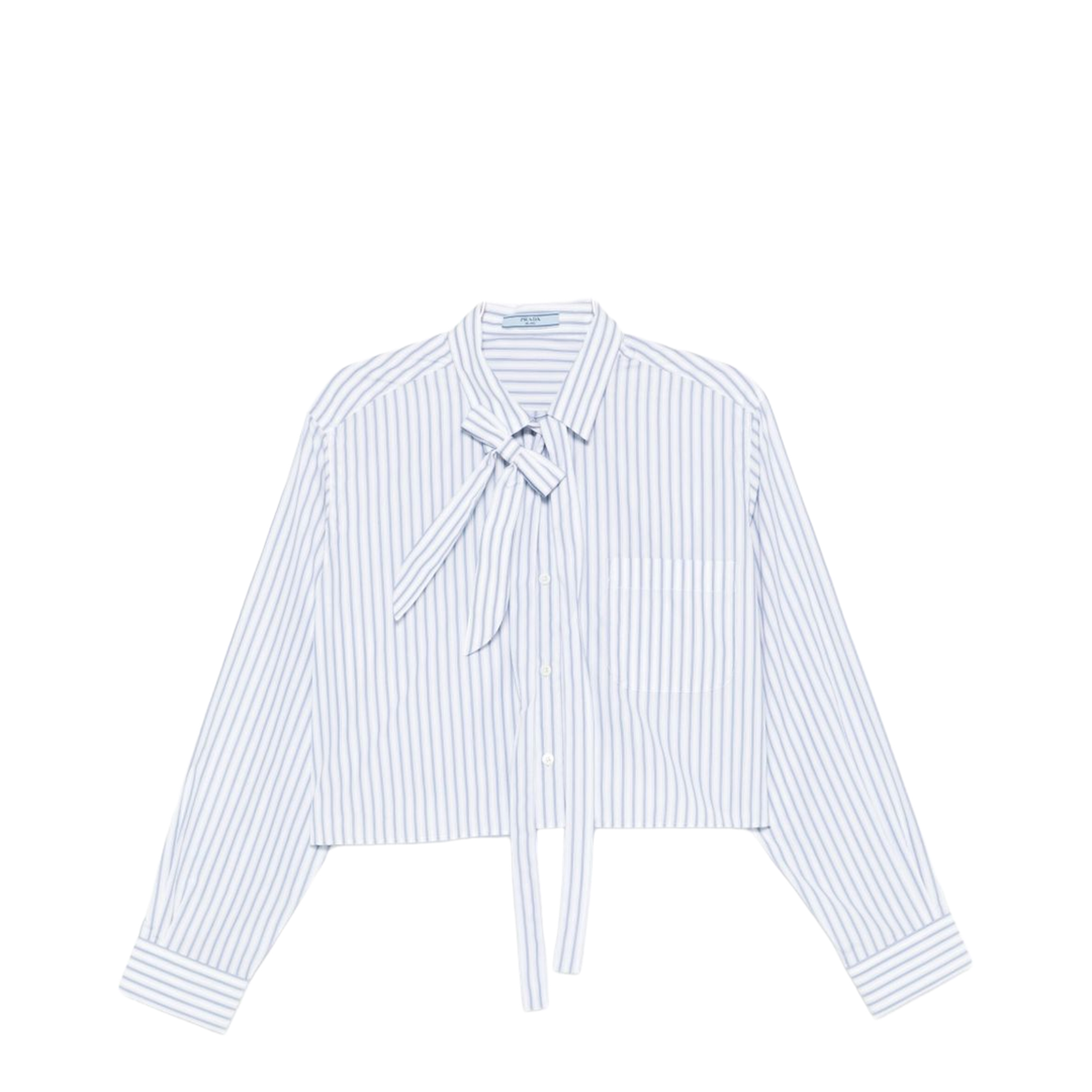Striped Poplin Short Shirt with Scarf Collar - Image 1