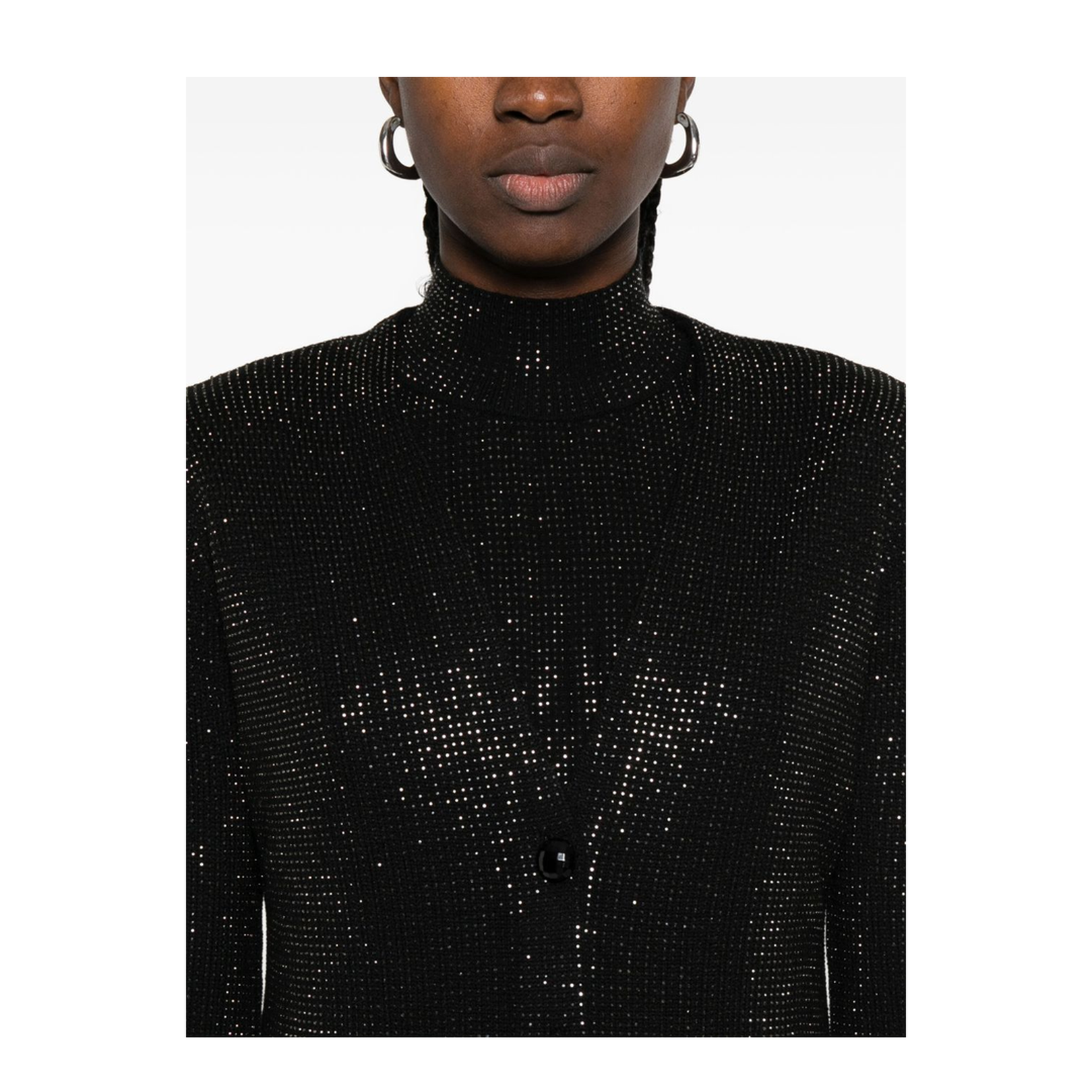 Virgin Wool-Blend Plain-Knit Cardigan with All-Over Rhinestones - Image 4