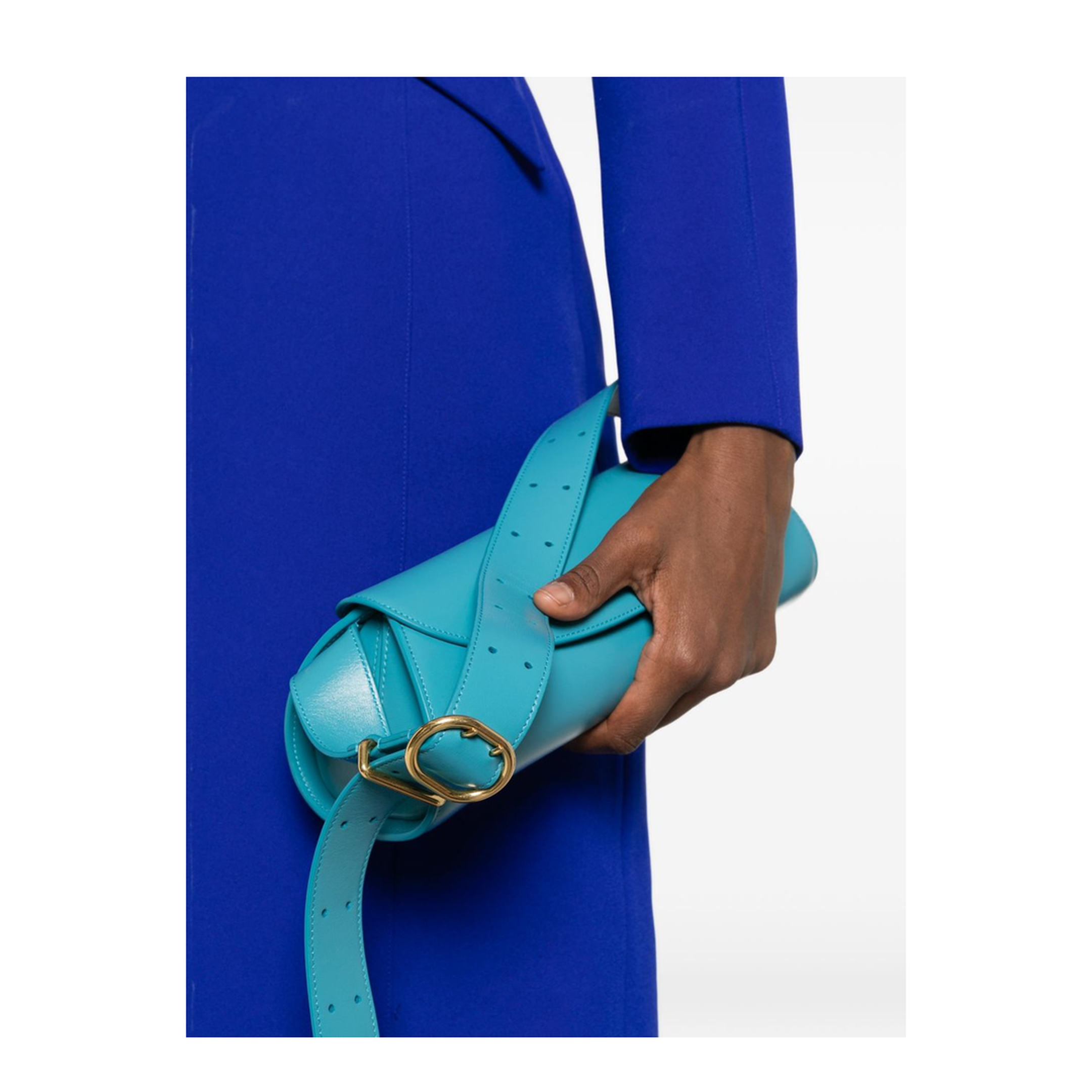 Cannolo Small Calf Leather Shoulder Bag - Light Blue - Image 4