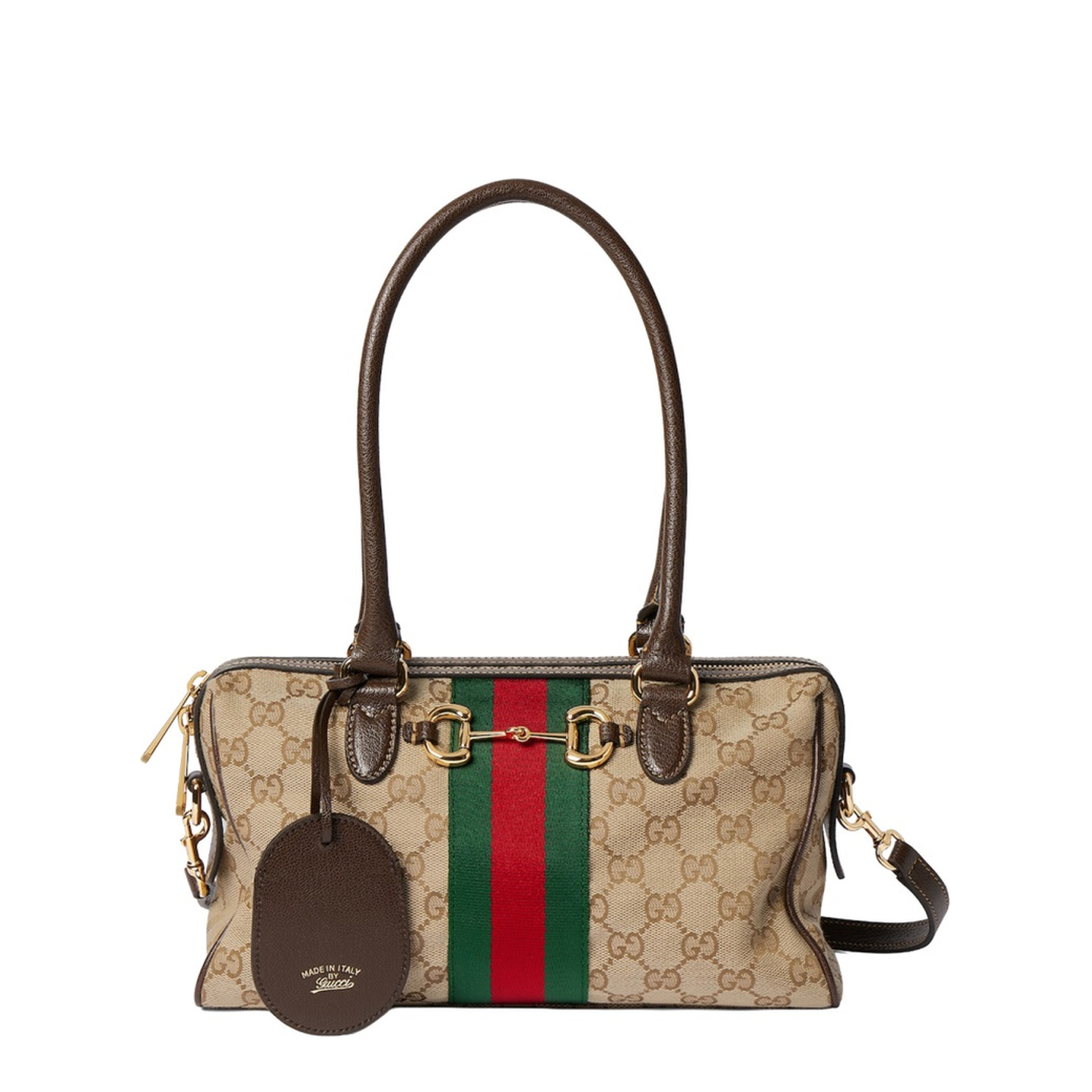 Borsetto Medium Boston Bag in Sand and Brown Canvas - Image 1