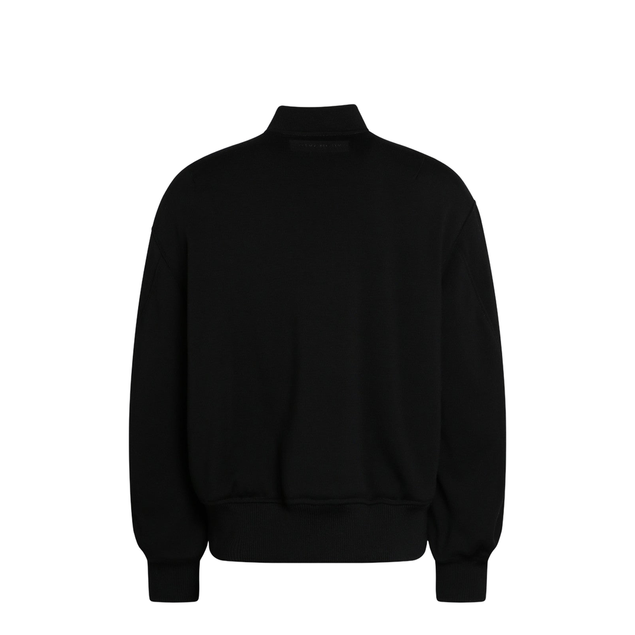 Black Leather Bomber Jacket with Wool Sleeves - Image 2