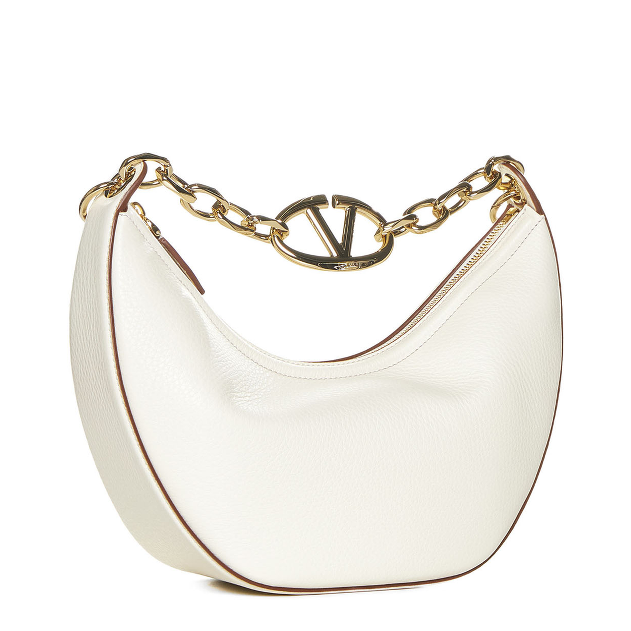 Ivory Leather Small Hobo Vlogo Moon Handbag - Image 2