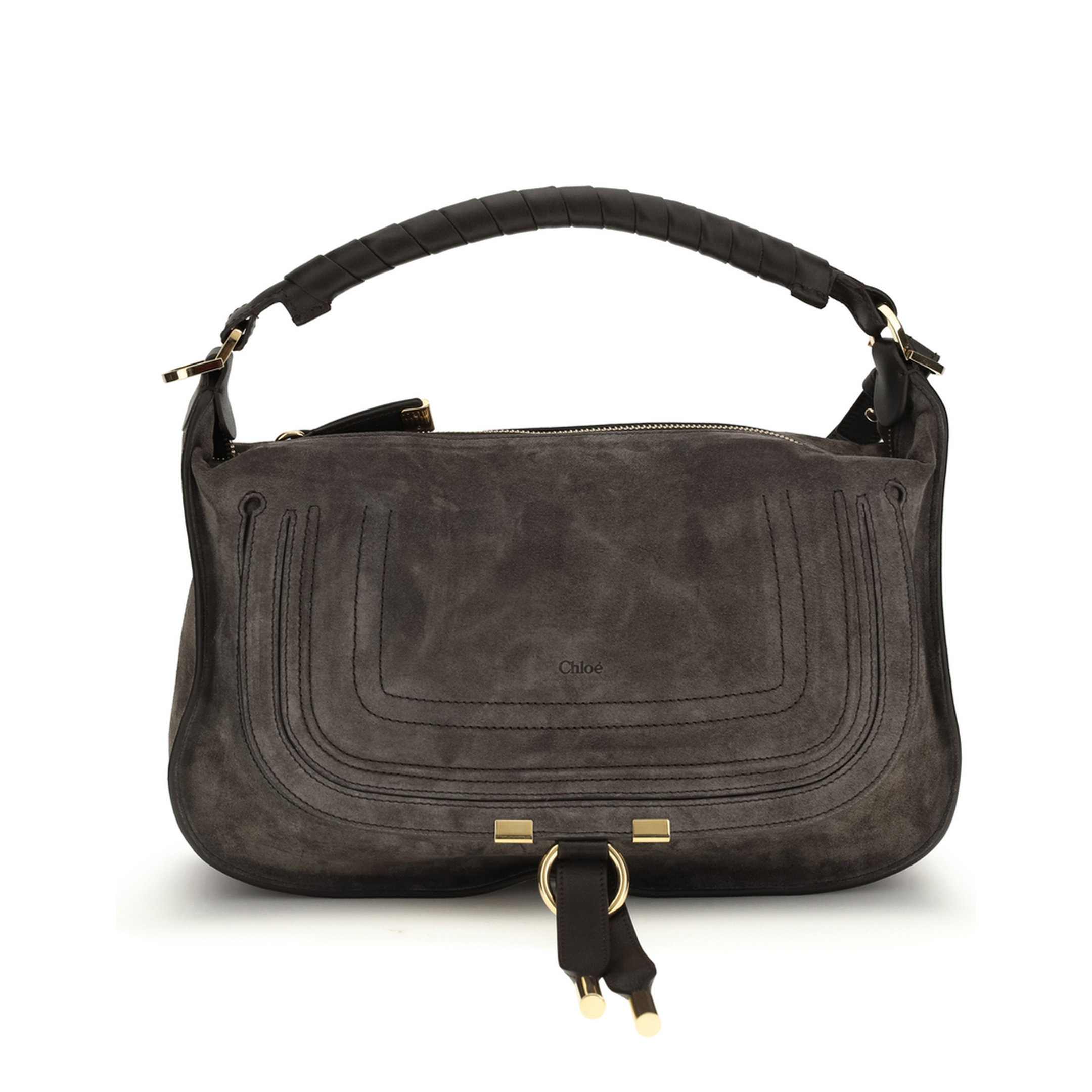 Marcie Small Calf Suede Shoulder Bag - Brown - Image 1