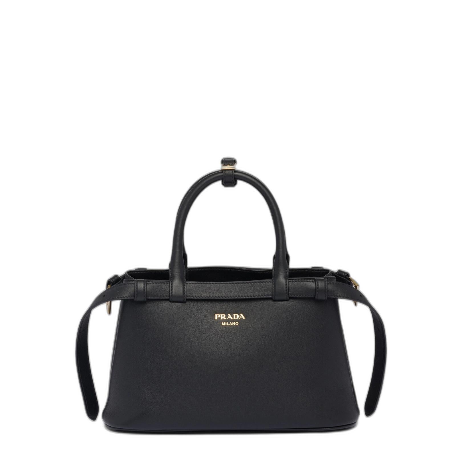 Buckle Small Grainy Leather Handbag - Black - Image 1