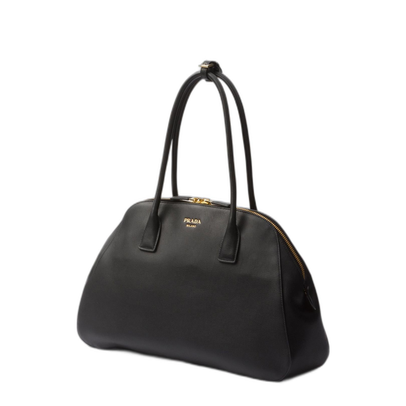 Black Leather Medium Shopping Bag - Image 2