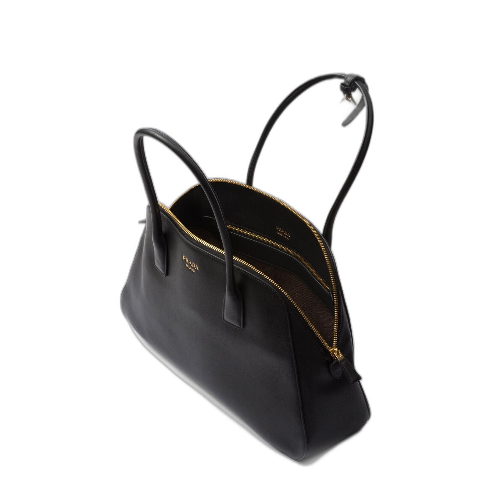 Black Leather Medium Shopping Bag - Image 3