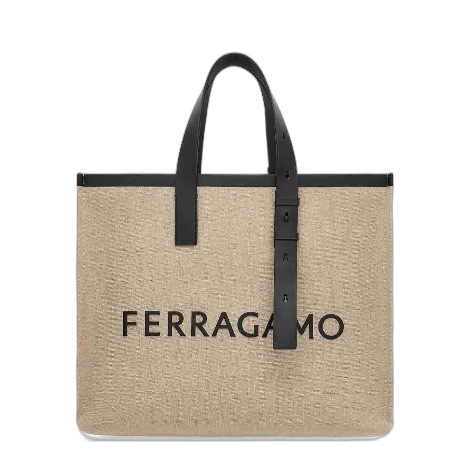 Calf Leather Tote - Sand Beige/Black - Image 1