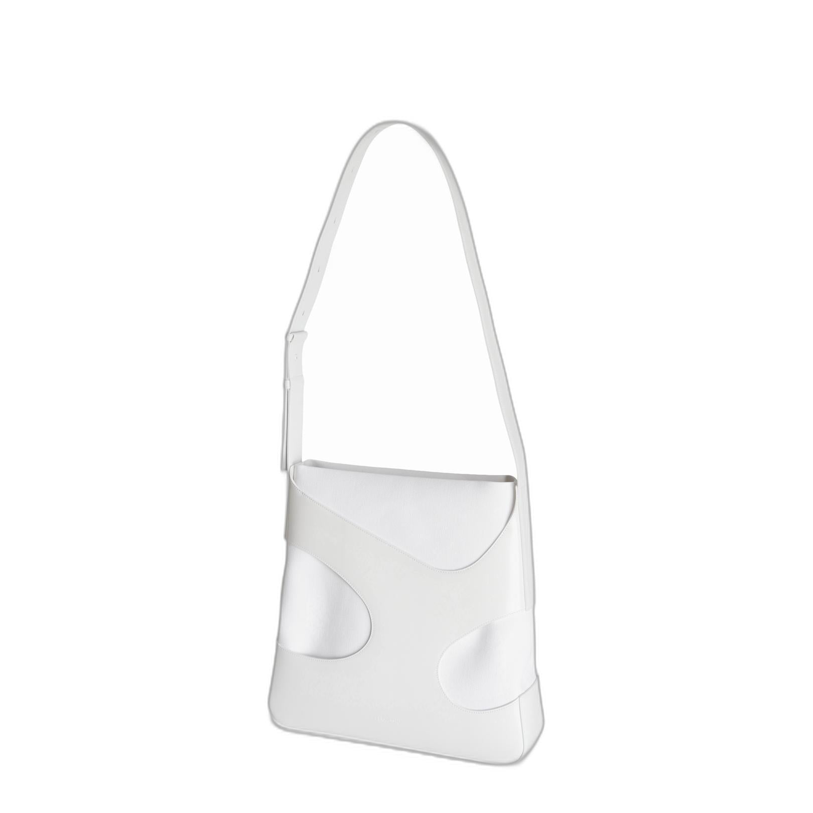 Medium Leather/Canvas Shoulder Bag - White - Image 2