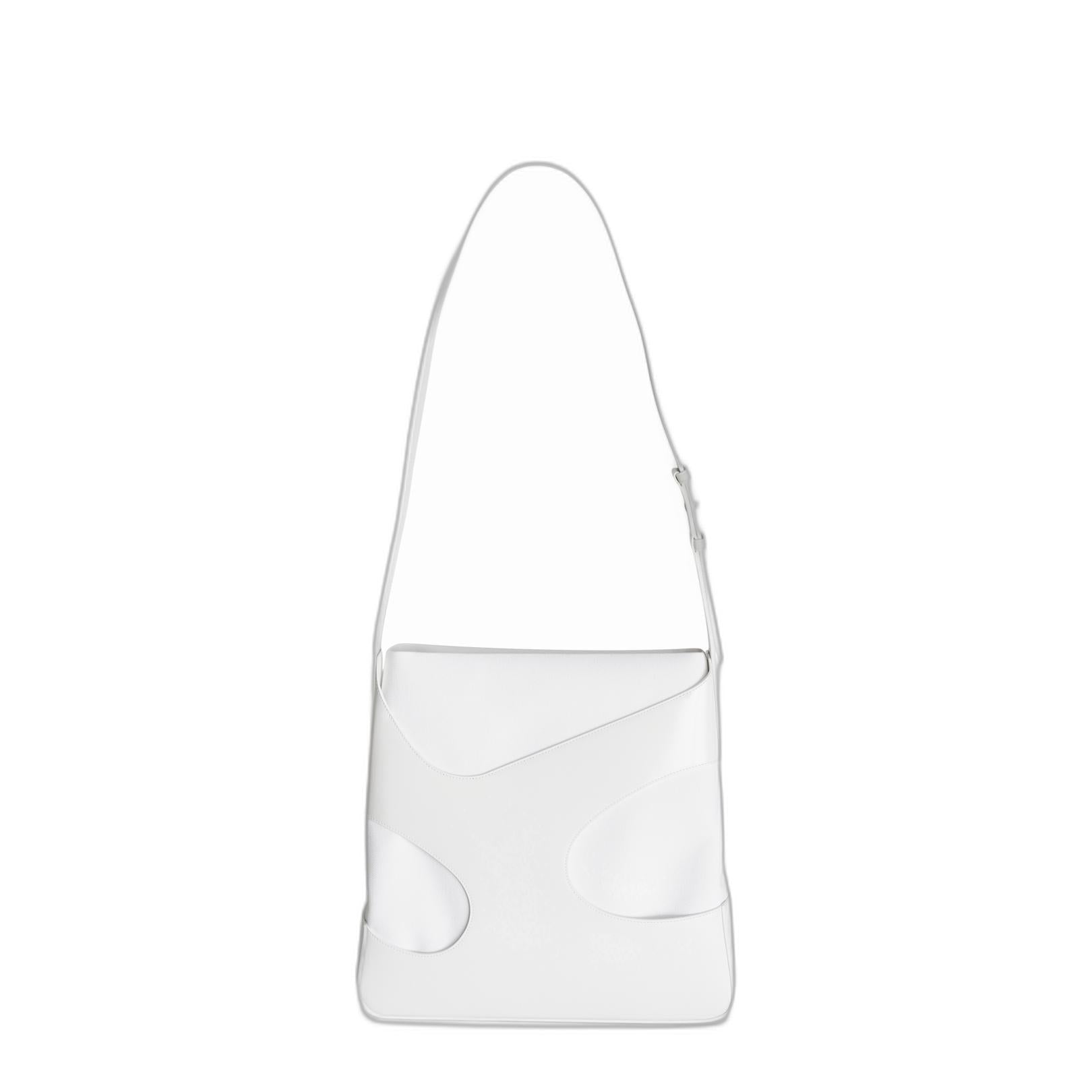 Medium Leather/Canvas Shoulder Bag - White - Image 1