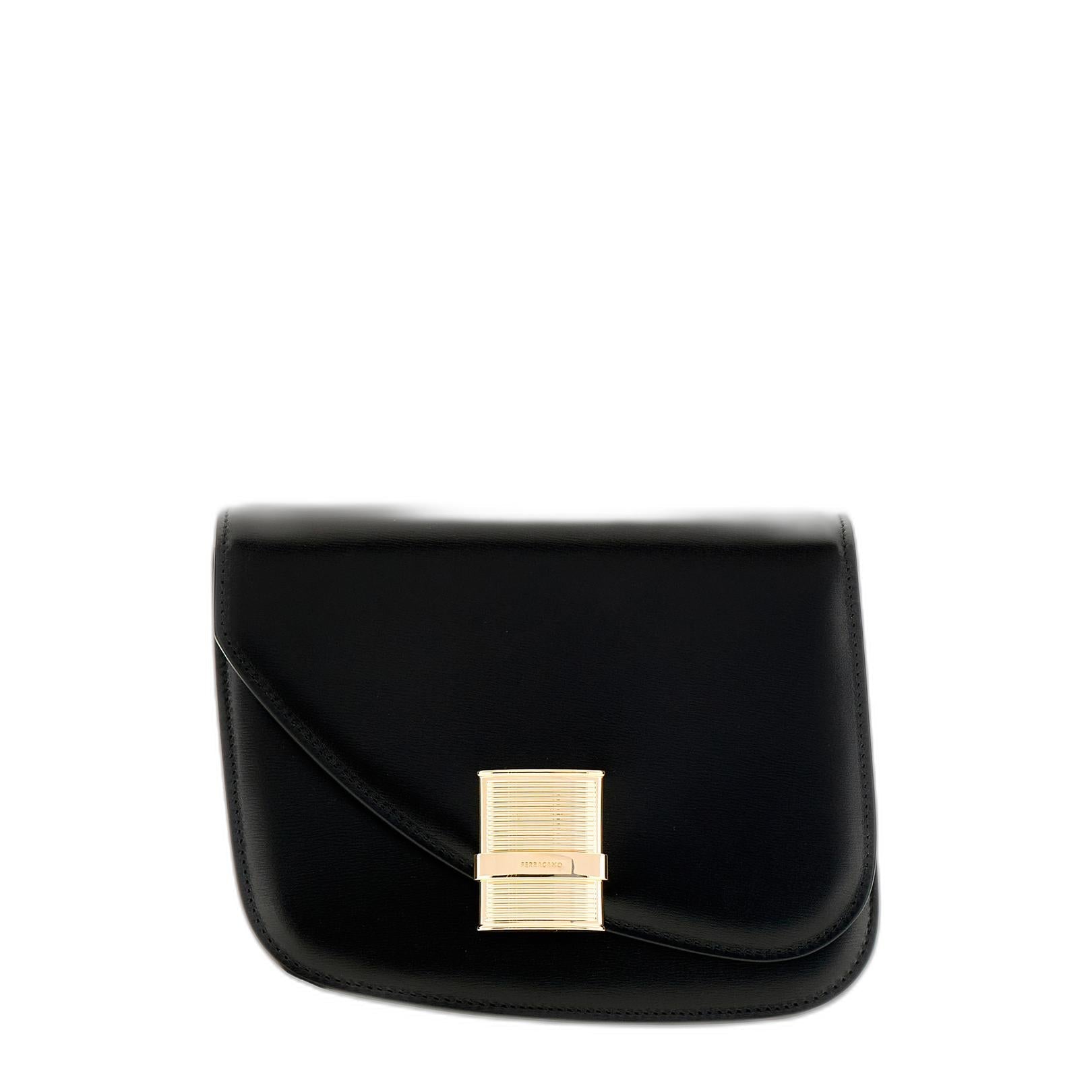Ferragamo Black Leather Small Fiamma Crossbody Bag - Image 1
