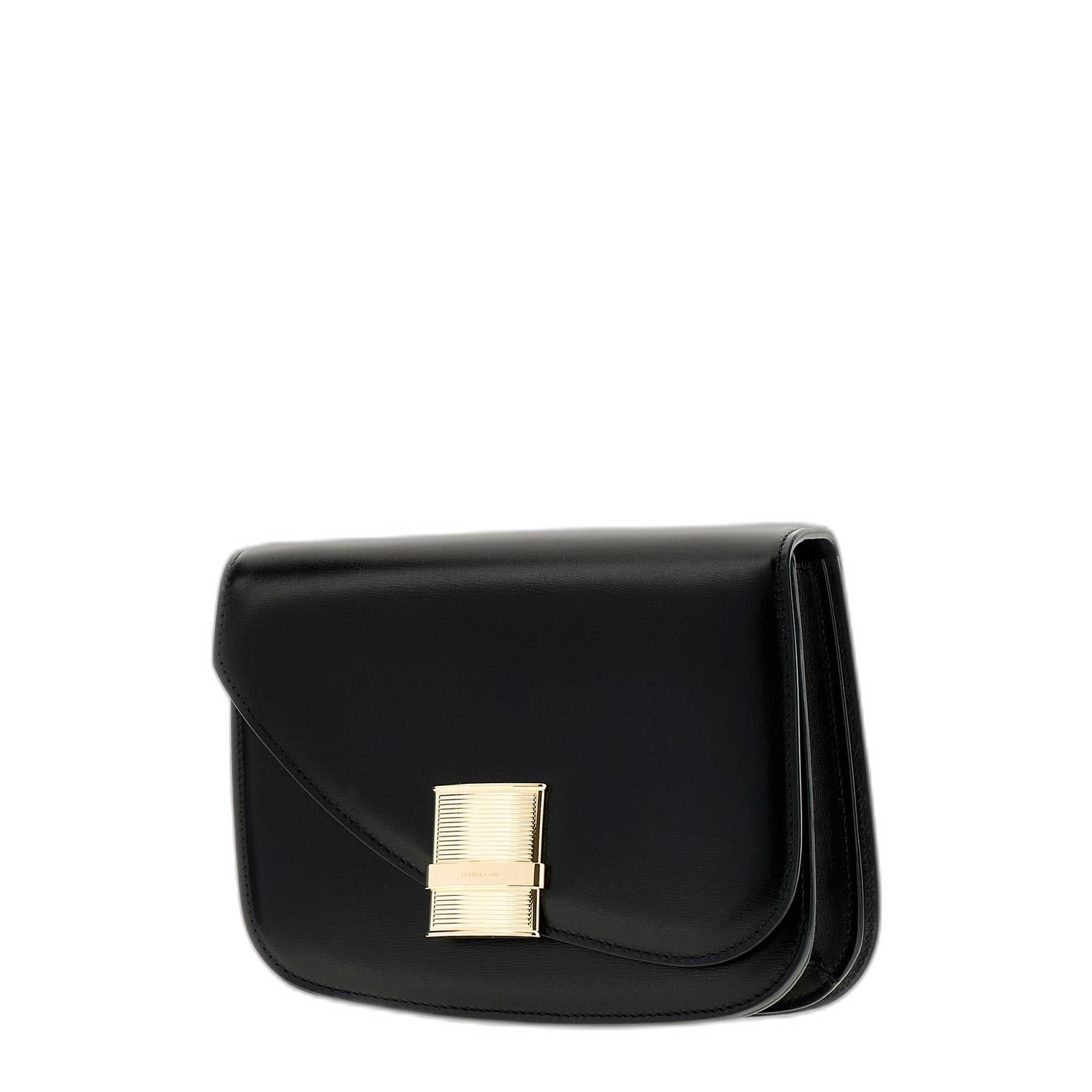 Ferragamo Black Leather Small Fiamma Crossbody Bag - Image 3