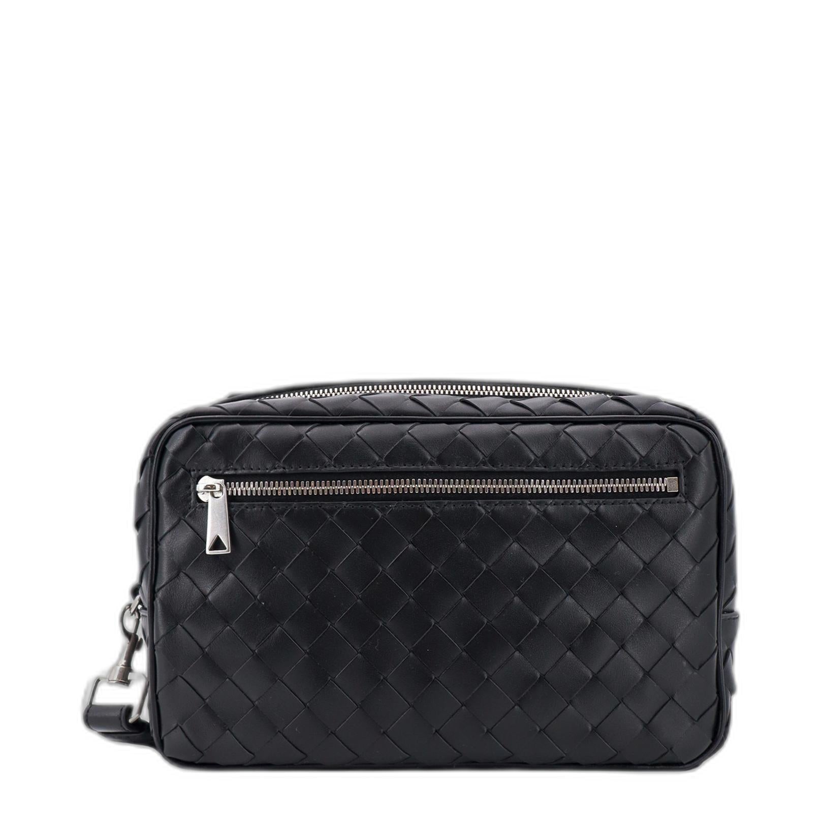 Intrecciato Pouch With Wristlet in Black - Image 1
