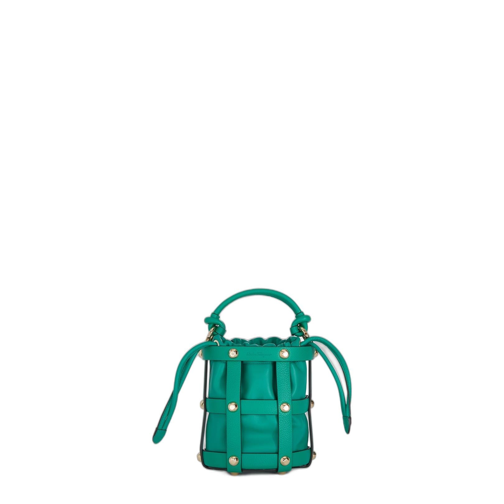 F.CAGE Small Calf Leather Bucket Bag - Emerald Green - Image 2