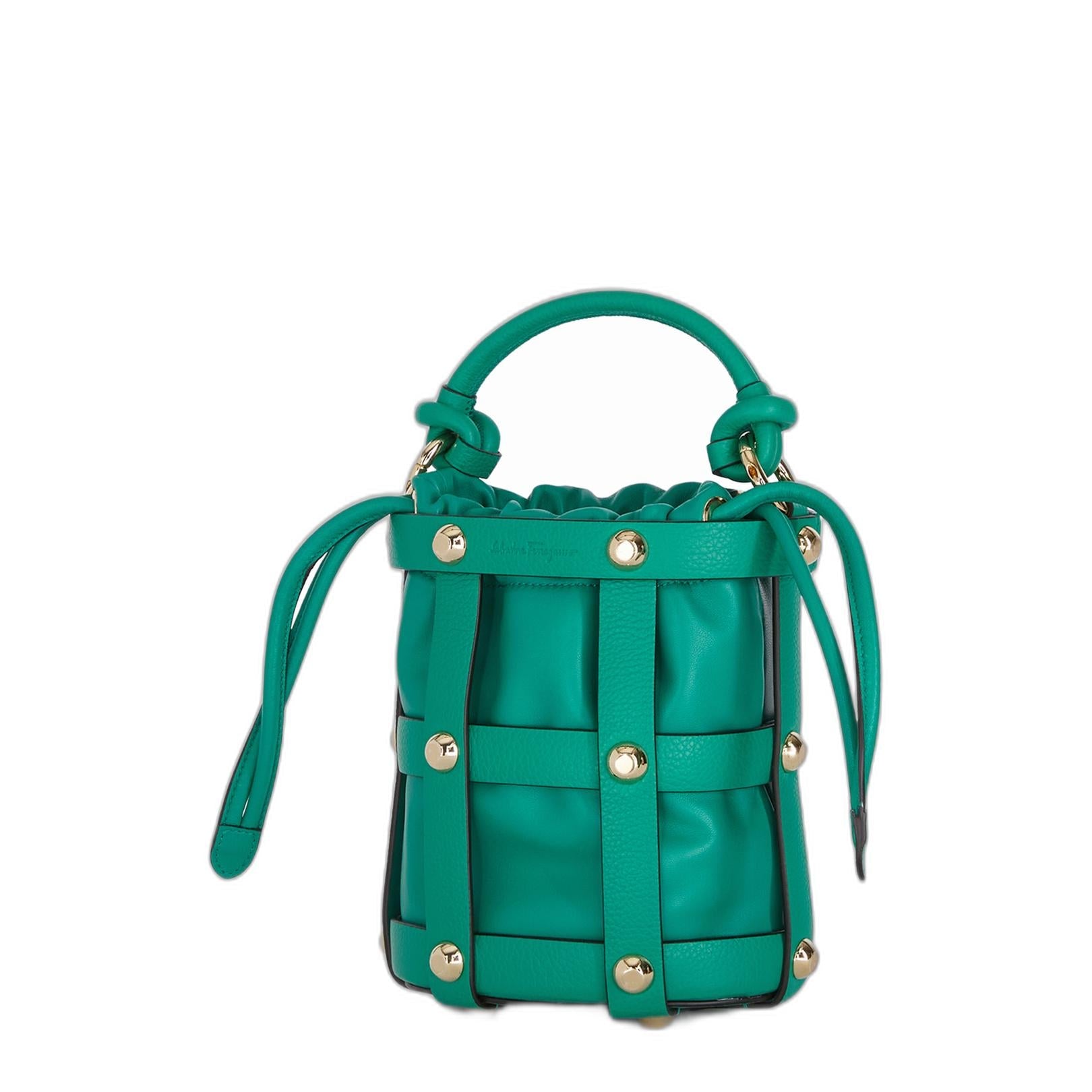 F.CAGE Small Calf Leather Bucket Bag - Emerald Green - Image 1