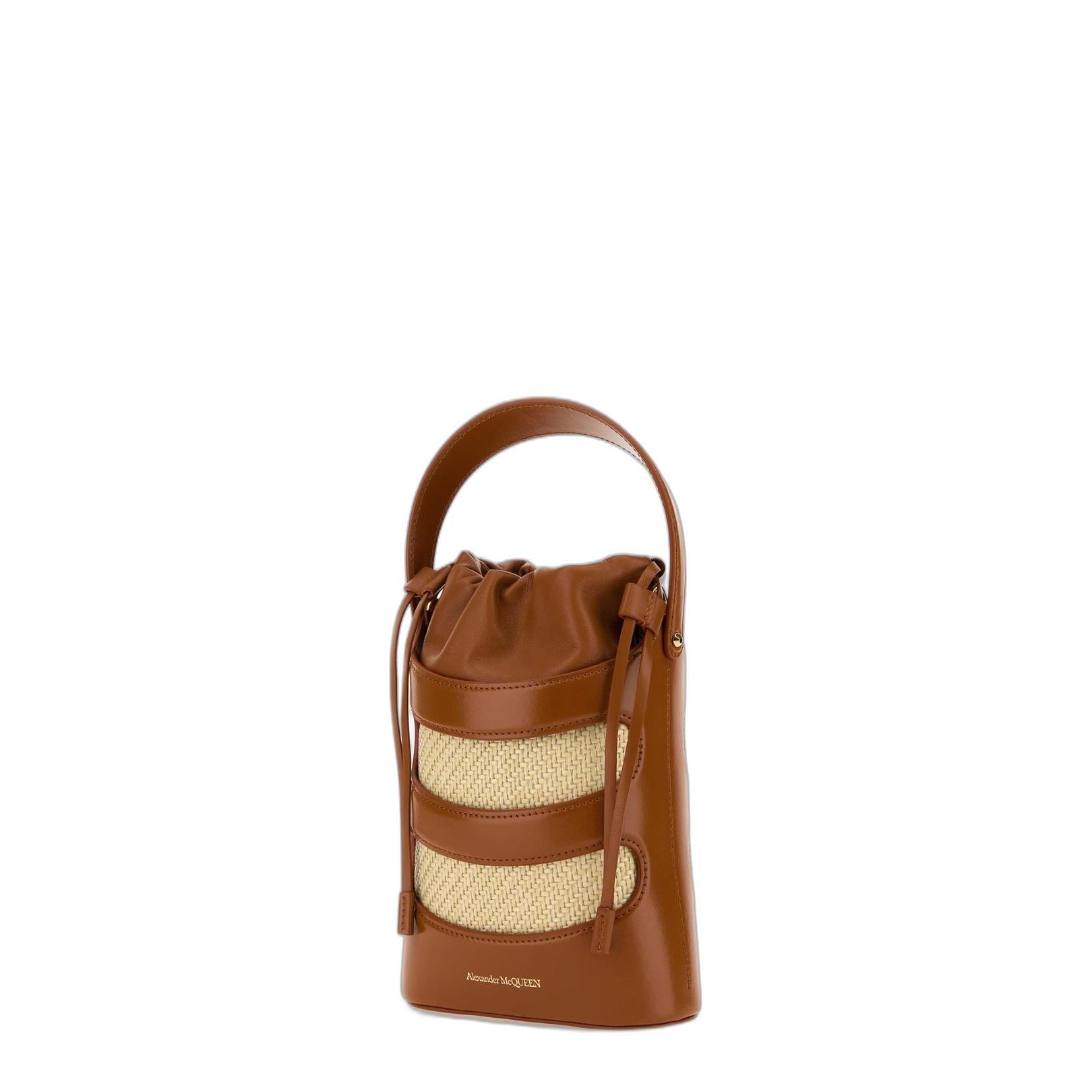 Two-tone Leather And Raffia Mini The Rise - Image 2