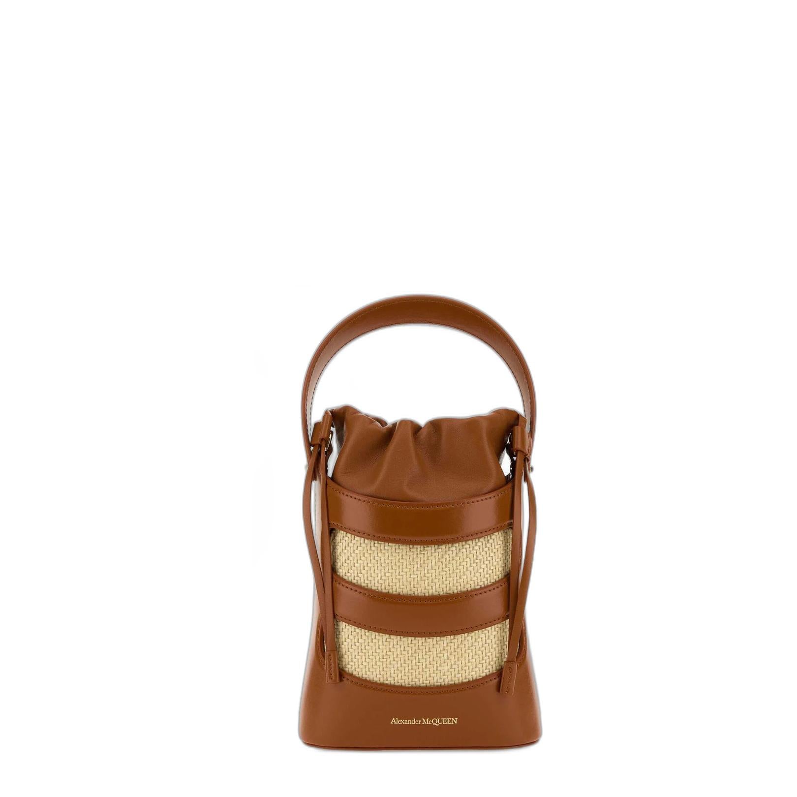 Two-tone Leather And Raffia Mini The Rise - Image 3