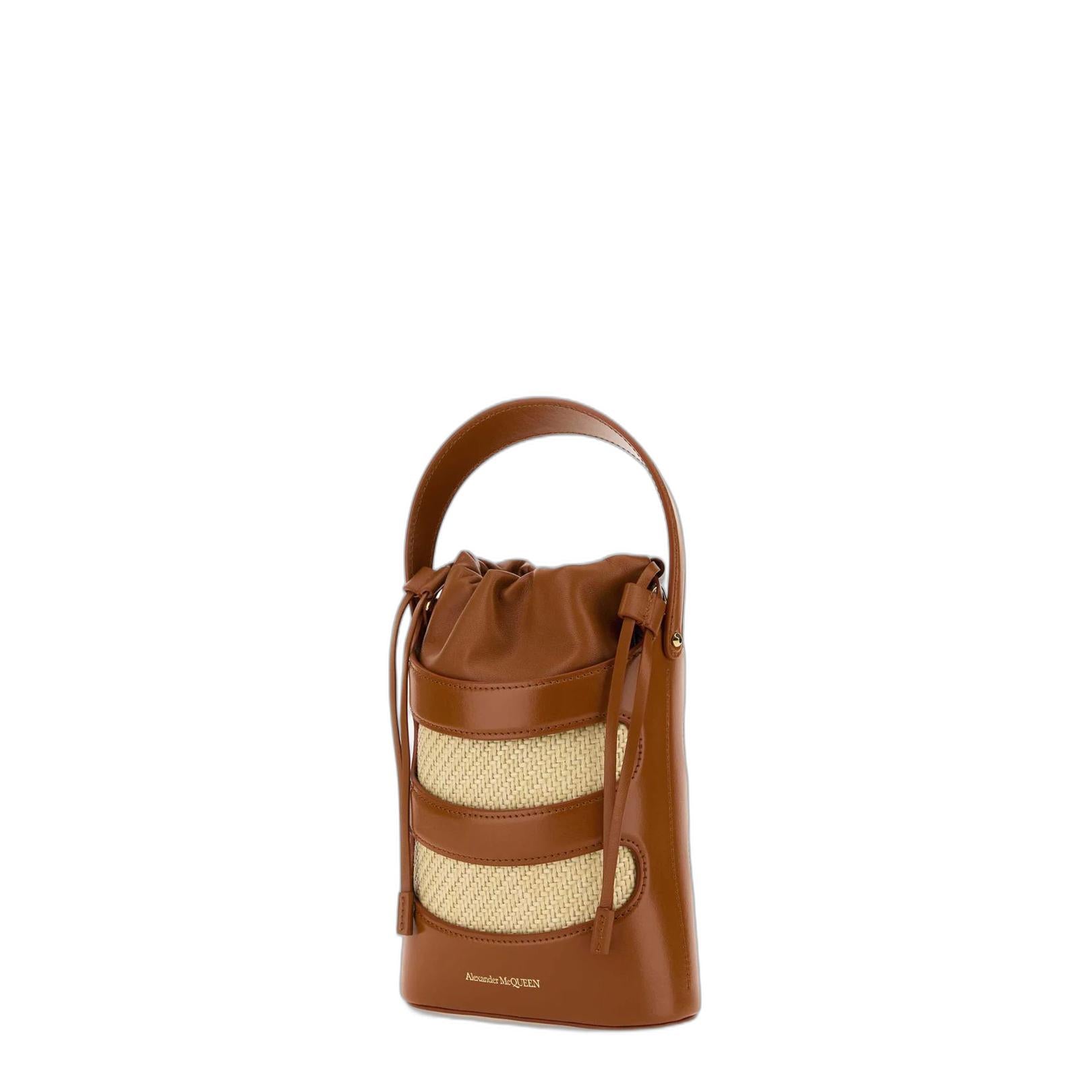 Two-tone Leather And Raffia Mini The Rise - Image 4