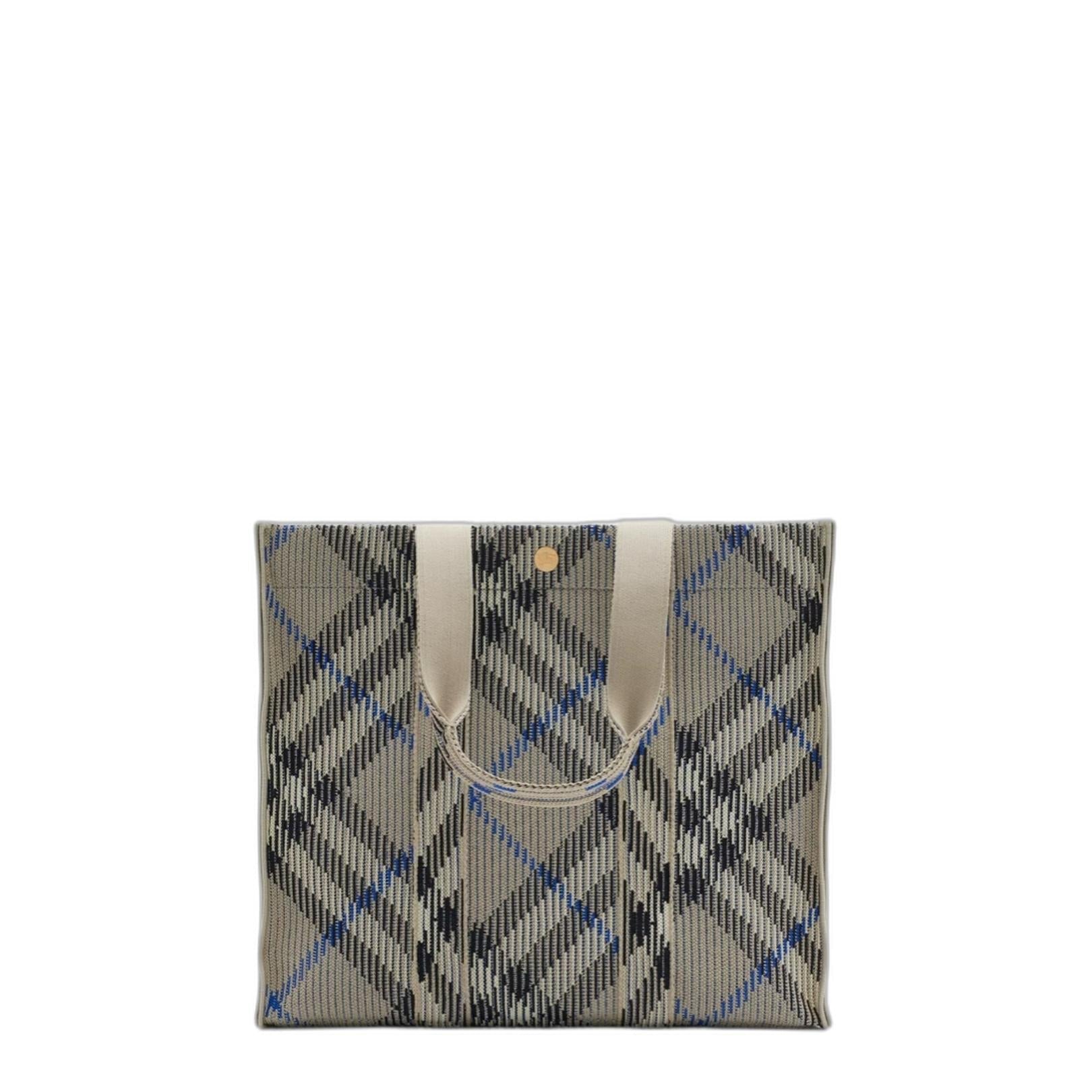 Medium Check Knitted Tote in Lichen - Image 3