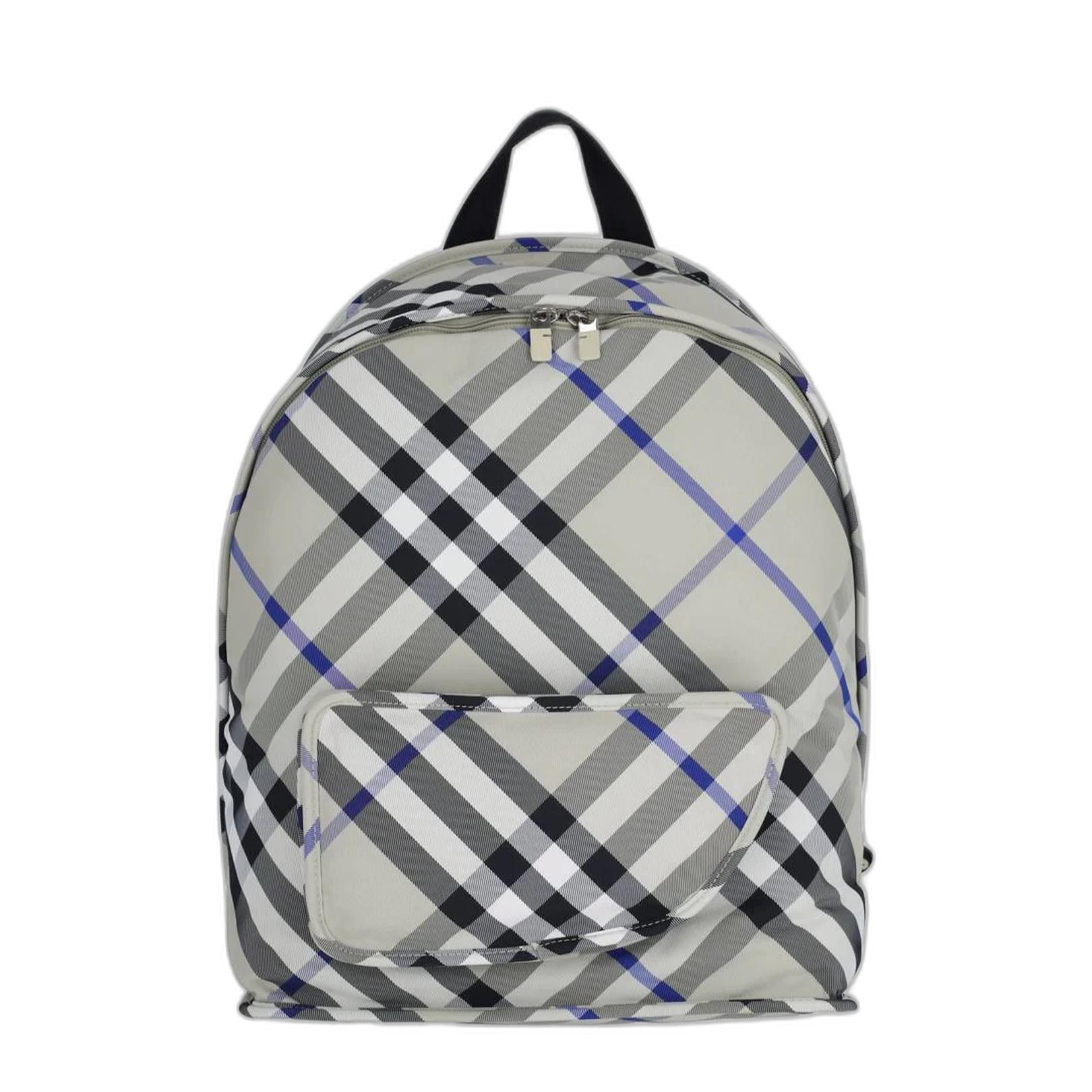 Shield Check Pattern Nylon Backpack - Khaki - Image 1