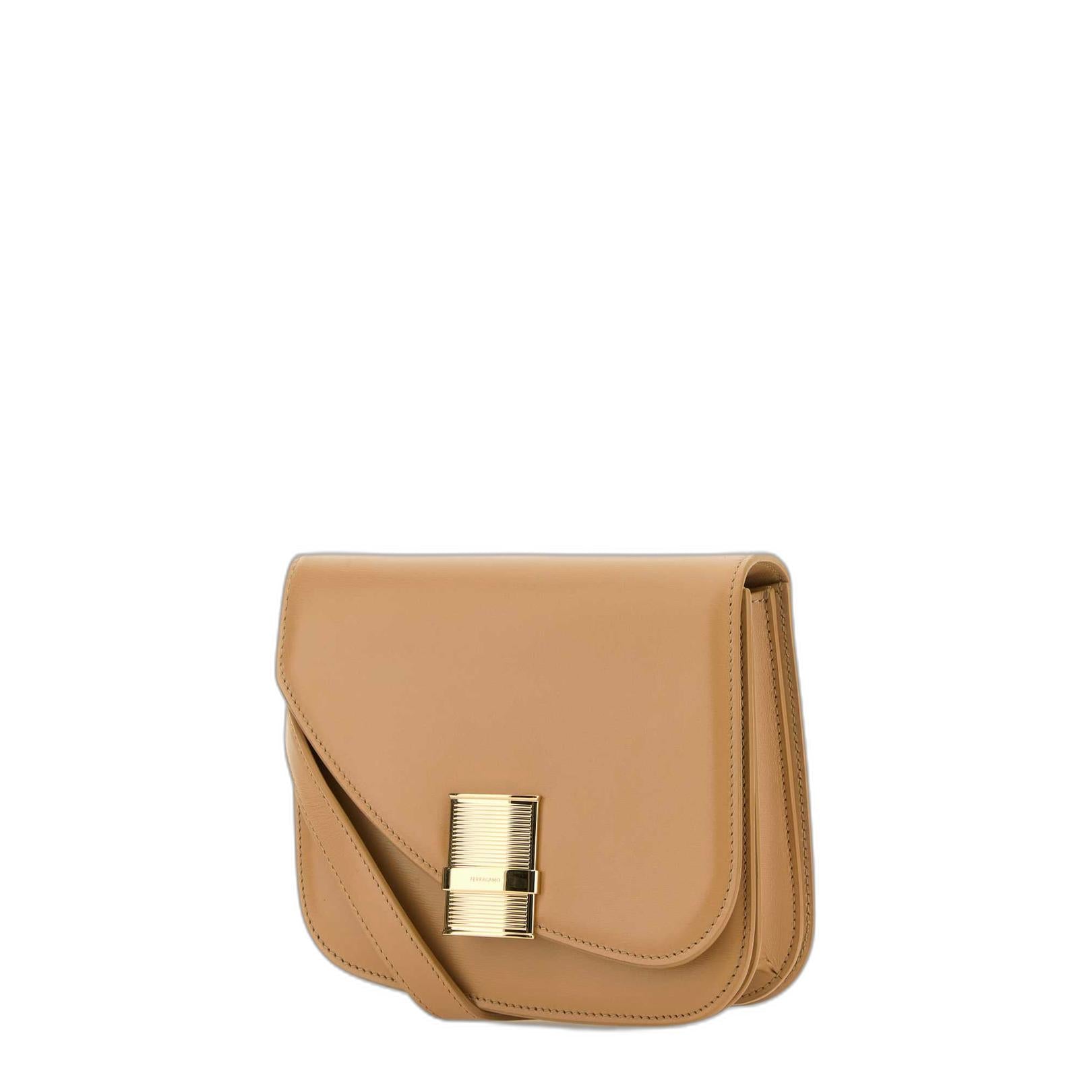Beige Leather Small Fiamma Crossbody Bag - Image 2