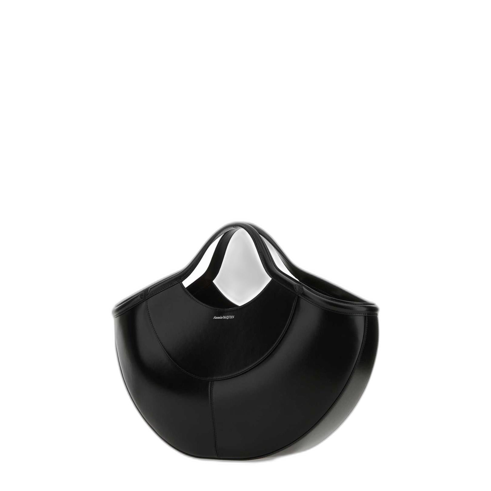 Black Leather Shopping Bag - Image 2