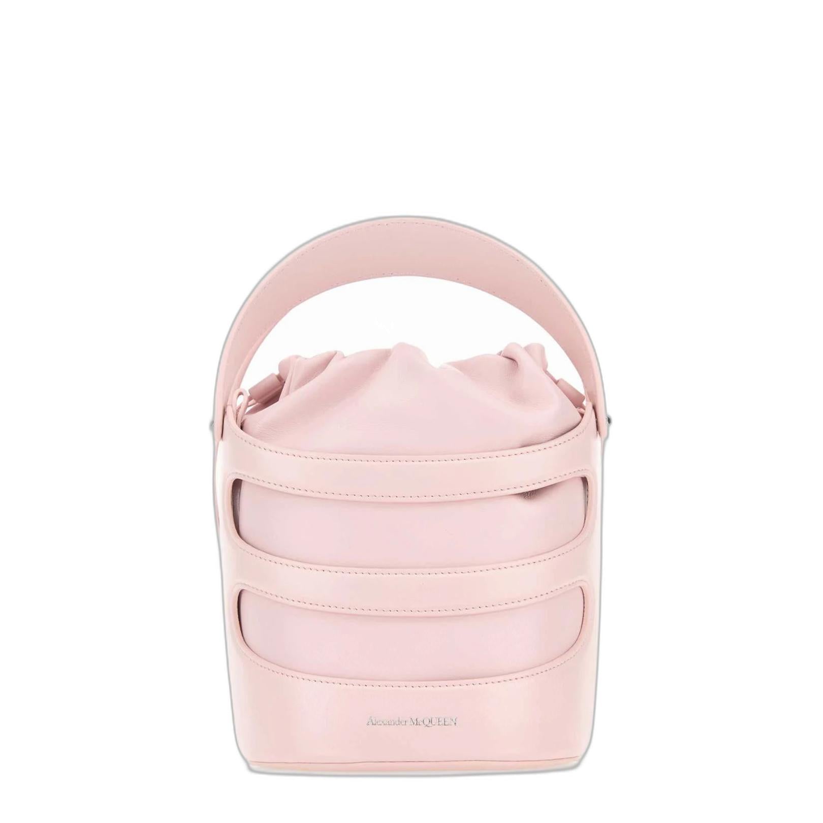 Pastel Pink Leather The Rise Bucket Bag - Image 3