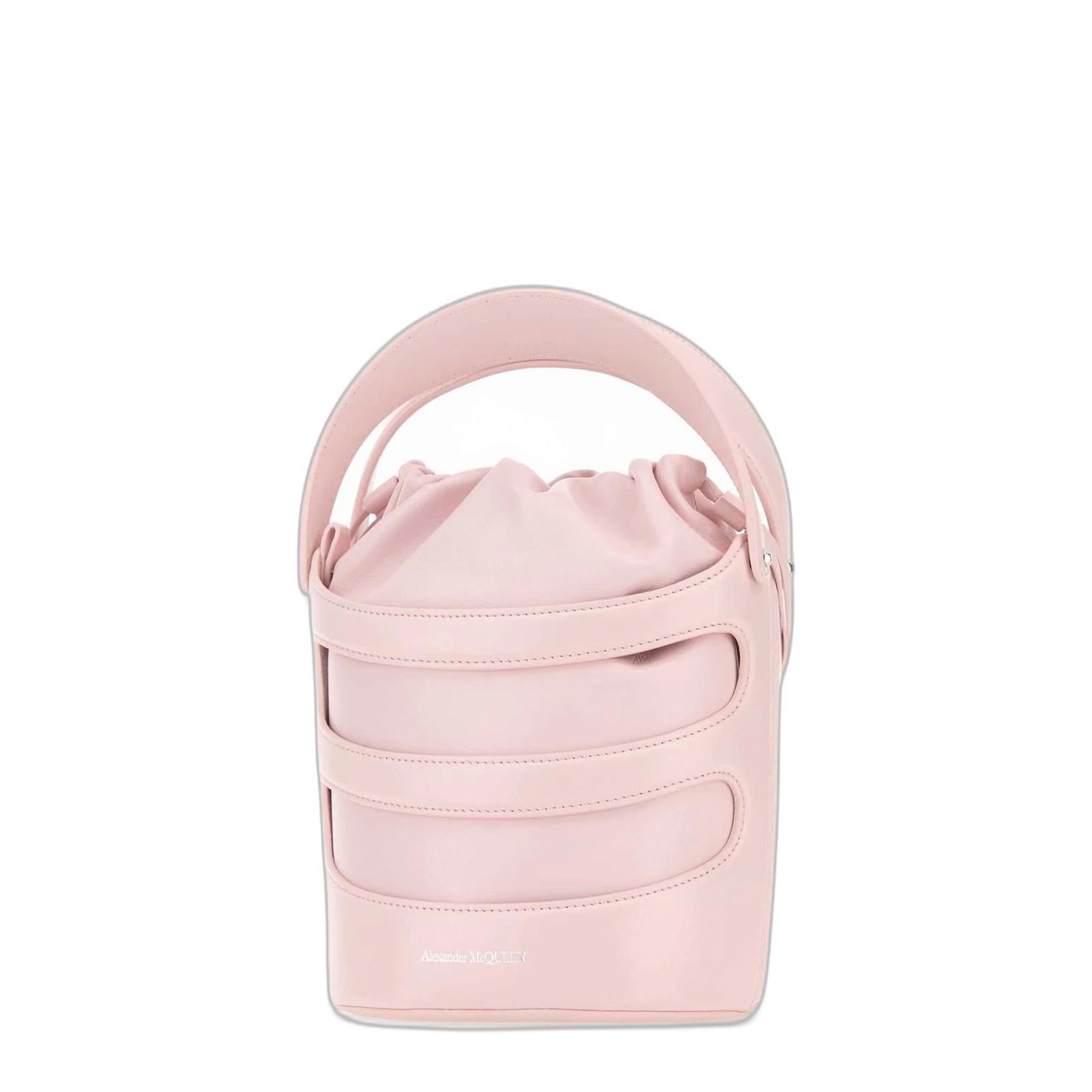 Pastel Pink Leather The Rise Bucket Bag - Image 4