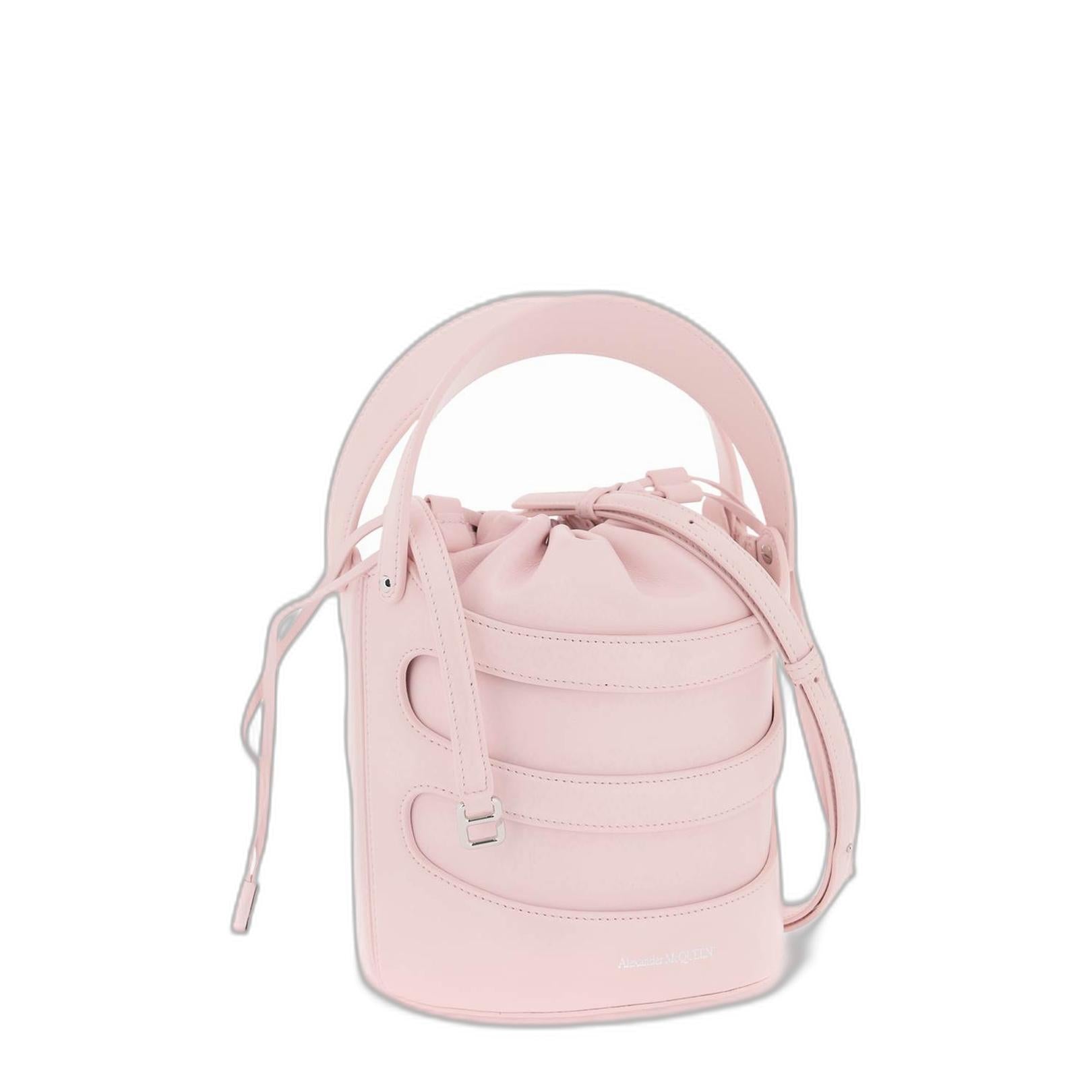 Pastel Pink Leather The Rise Bucket Bag - Image 6