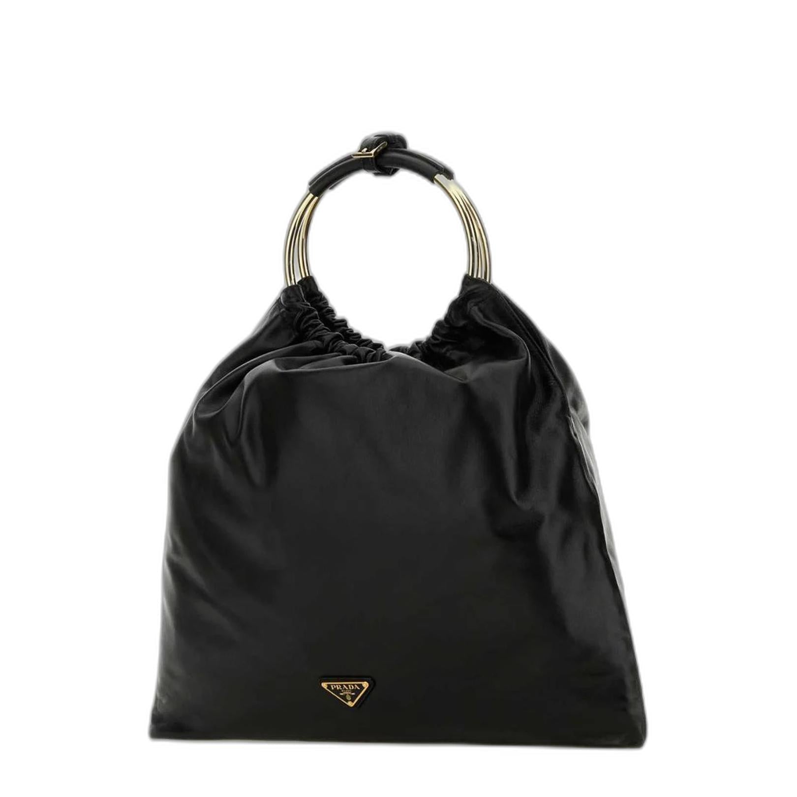 Black Leather Bucket Bag - Image 2