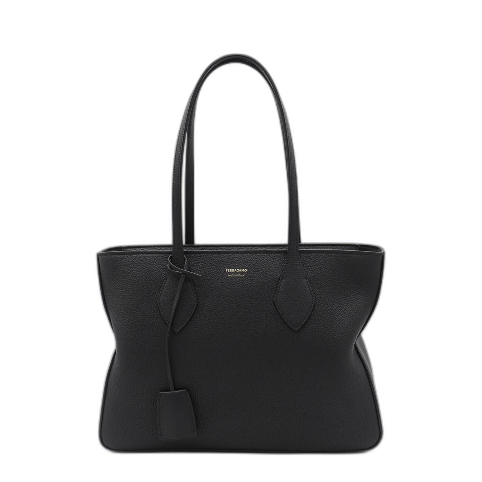 Ferragamo Black Leather Tote Bag - Image 1