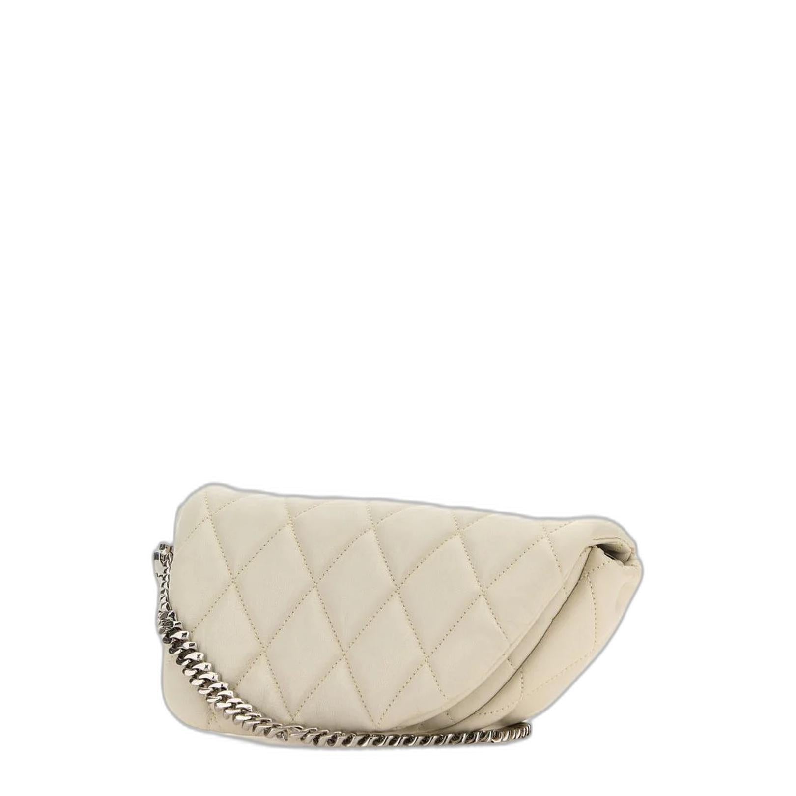 White Leather Shield Lock Shoulder Bag - Image 2