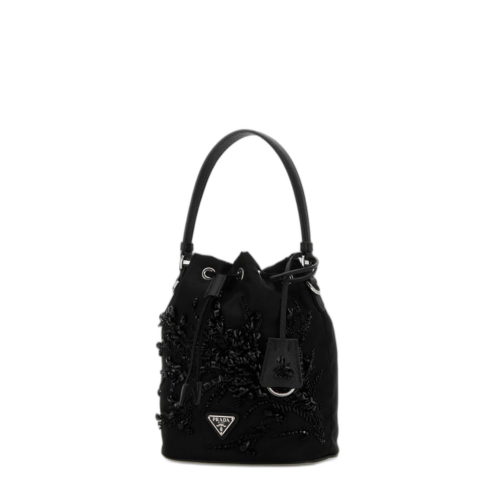 Prada Re-nylon Bucket Bag With Ramage Embroidery - Black - Image 2