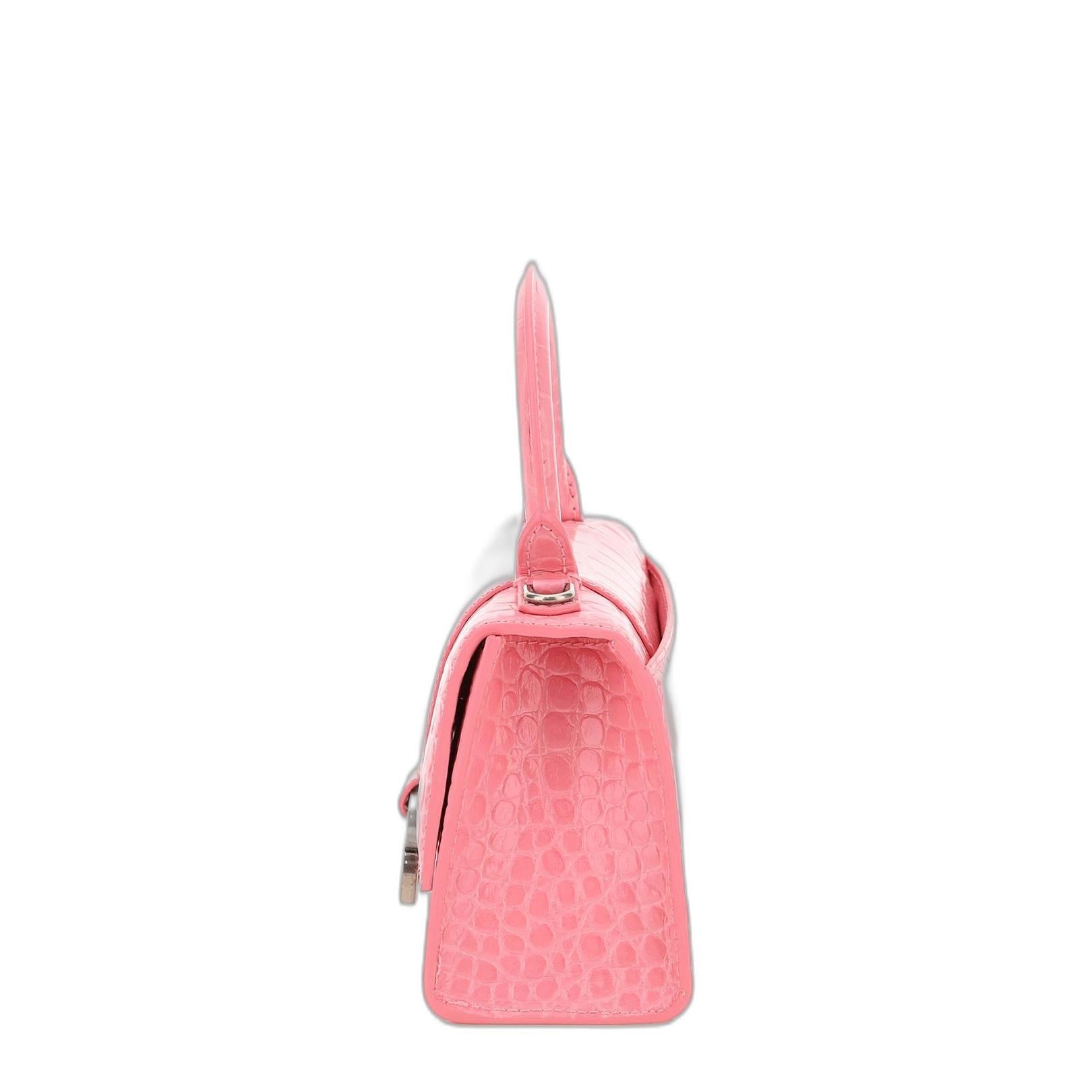 Hourglass Xs Logo Plaque Top Handle Bag in Pink - Image 4