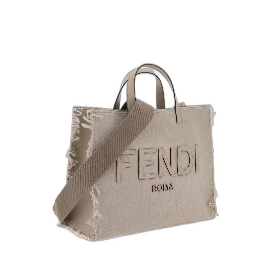 FF Jacquard Fringed
Beige Leather Bag - Image 10