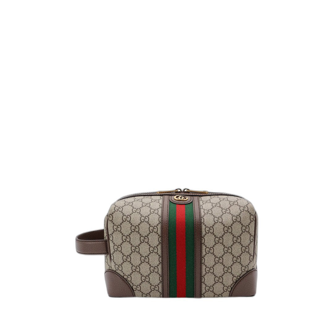 Ophidia Canvas Toiletry Case - GG Supreme beige/ebony with brown leather trim and green/red Web - Image 4