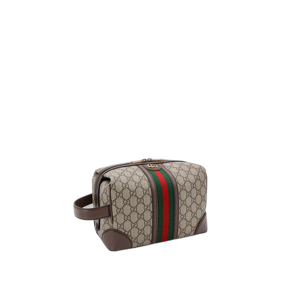 Ophidia Canvas Toiletry Case - GG Supreme beige/ebony with brown leather trim and green/red Web - Image 6
